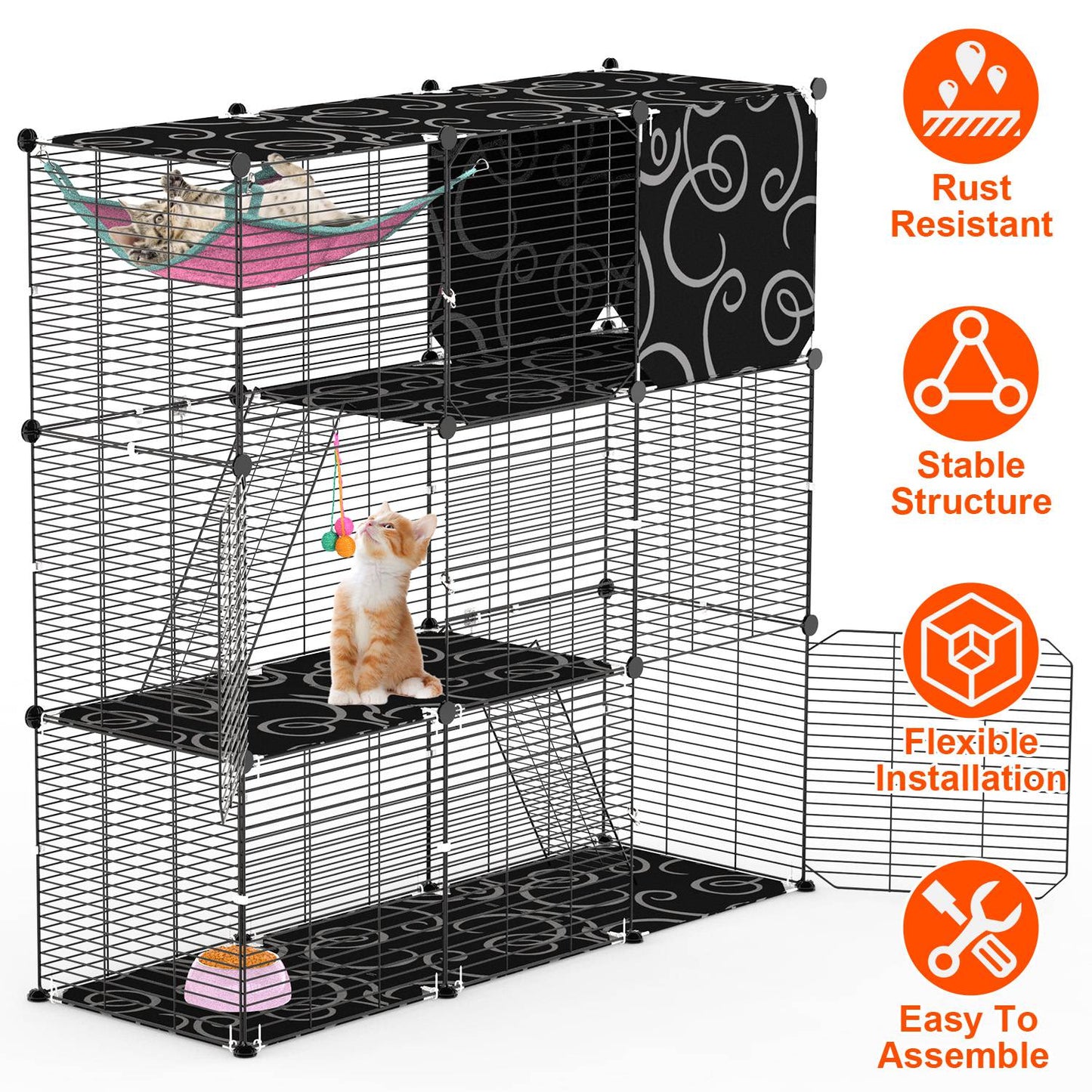 3-Tier Cat Cage Enclosure with Hammock and Ladder