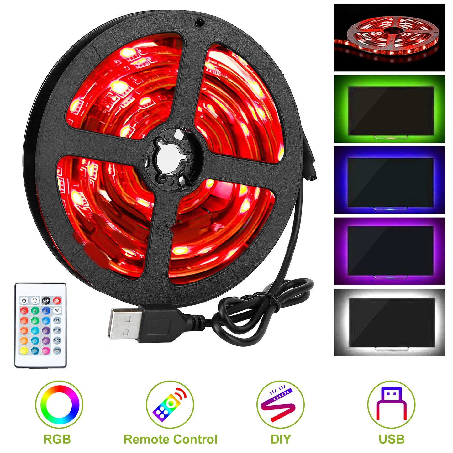 RGB LED TV Backlight Strip 6.56ft with Remote Control
