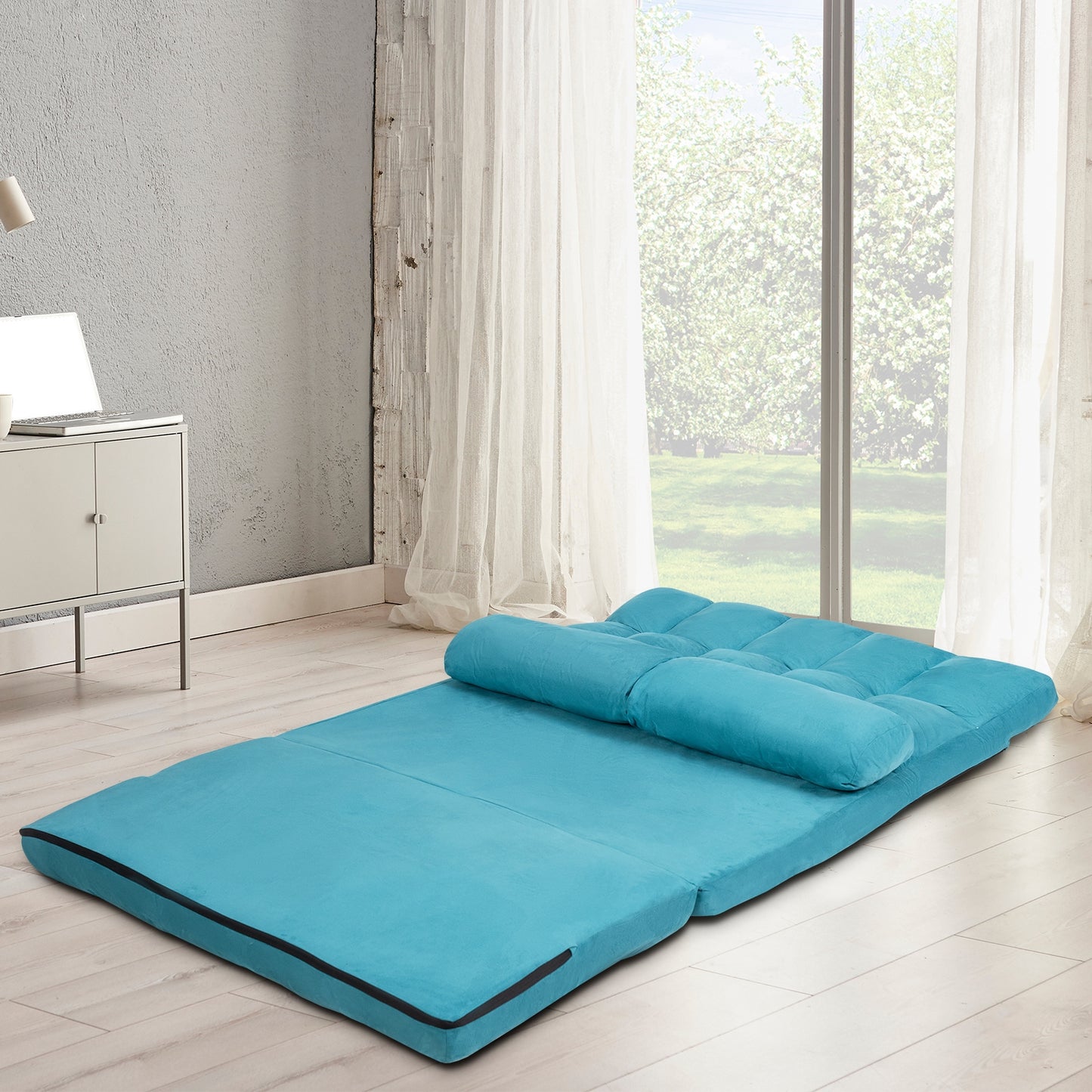 6-Position Foldable Floor Sofa Bed with Removable Cover