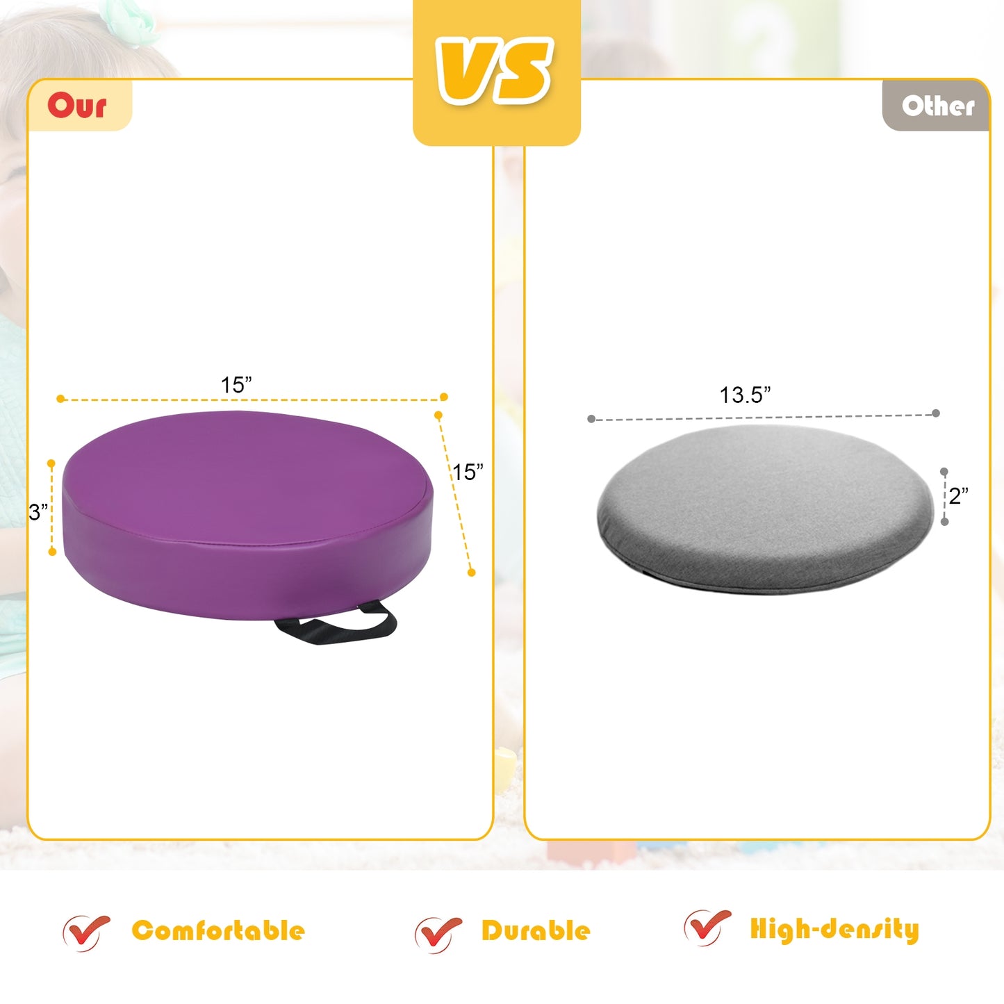 Round Toddler Floor Cushions 15 Inch - Set of 6