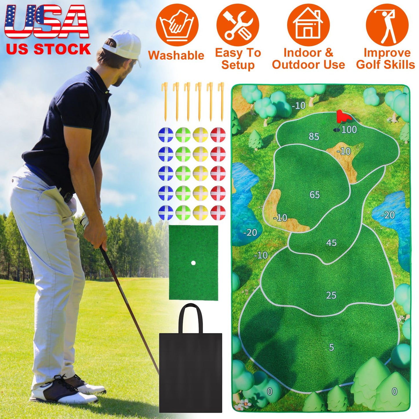 Golf Chipping Game Set with 20 Sticky Balls and Target Mat