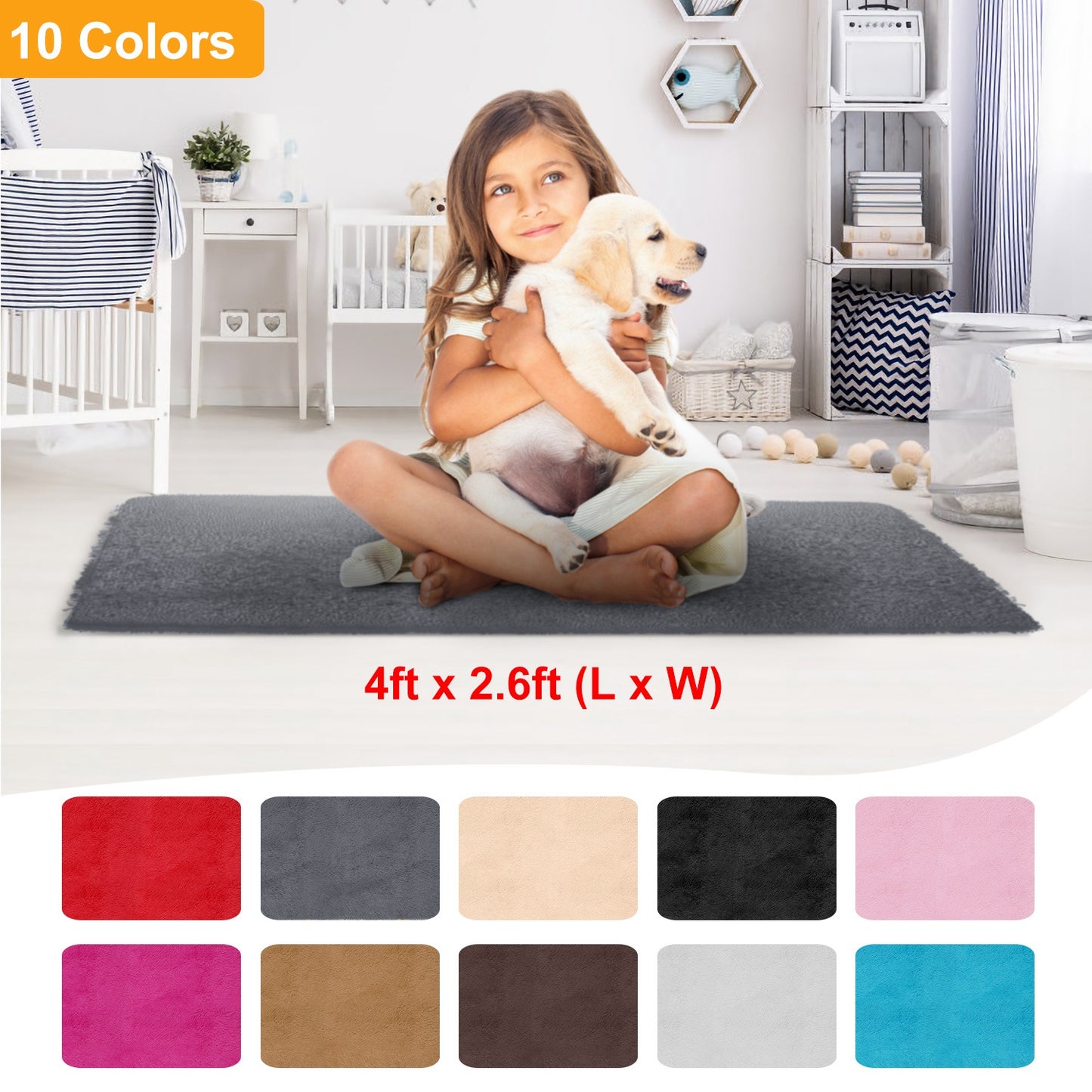 Shaggy Area Rug 4' x 2.6' Anti-Slip Soft Polyester Floor Mat