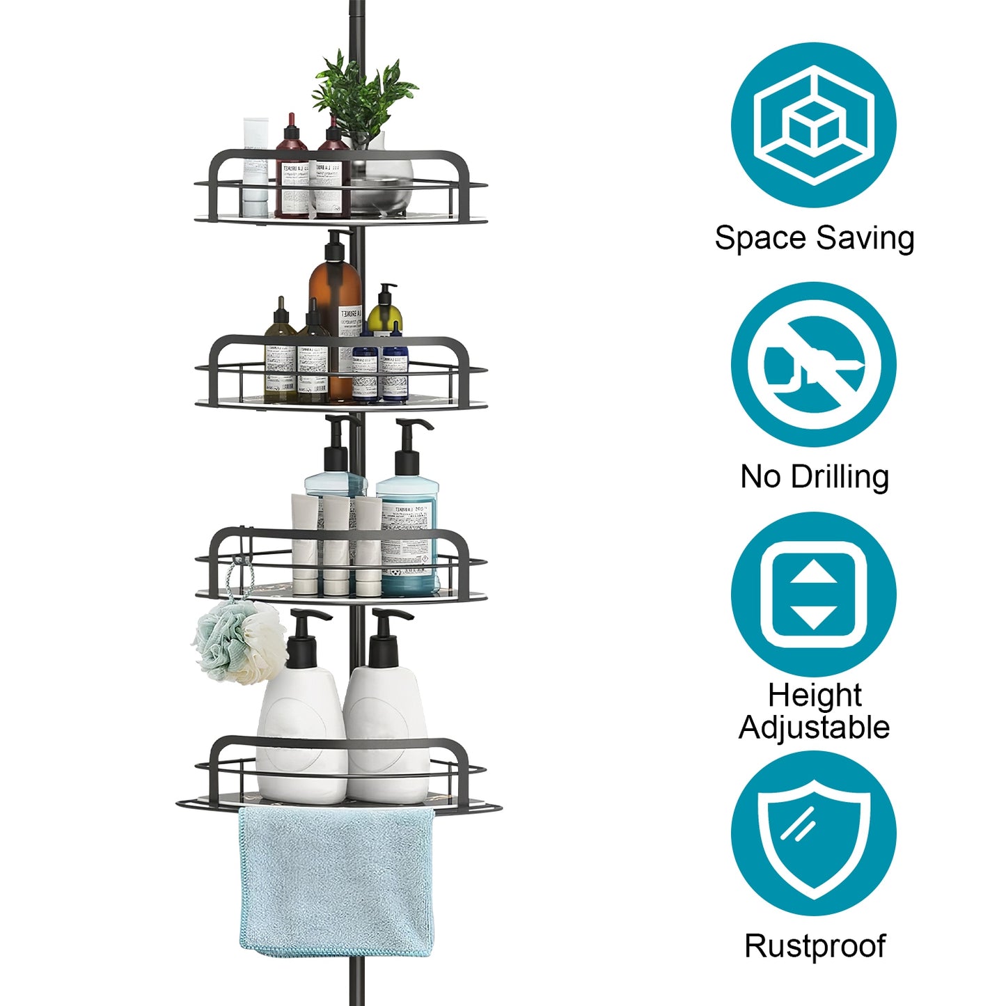 Corner Shower Caddy with 4 Adjustable Shelves