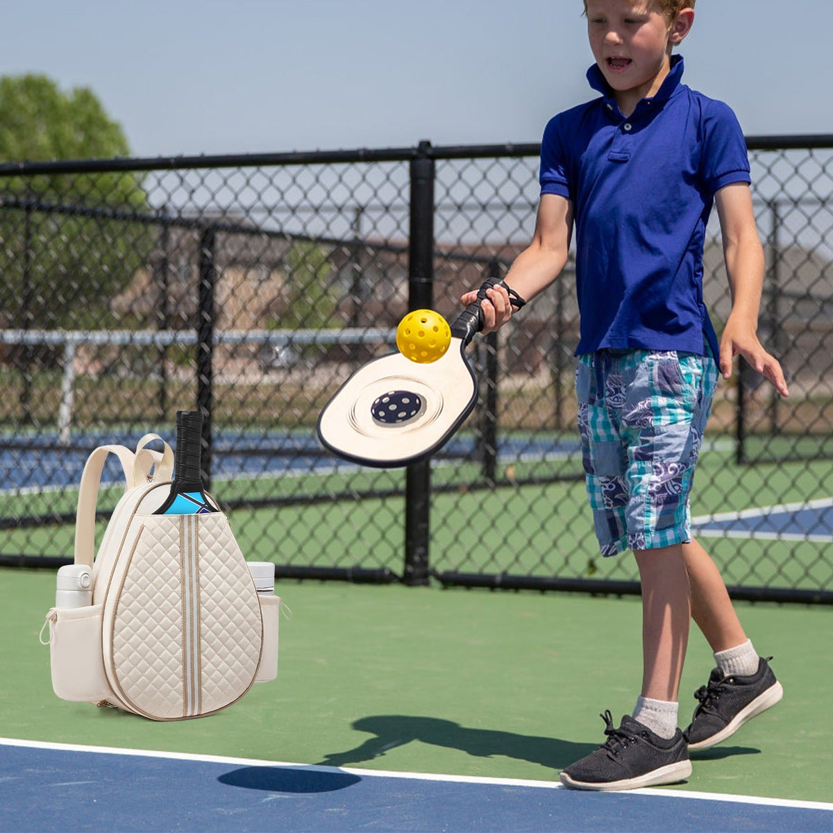 Pickleball Sling Bag for Men Women Waterproof Badminton Tennis Backpack with Wet Pocket Hidden Fence Hook Machine Washable