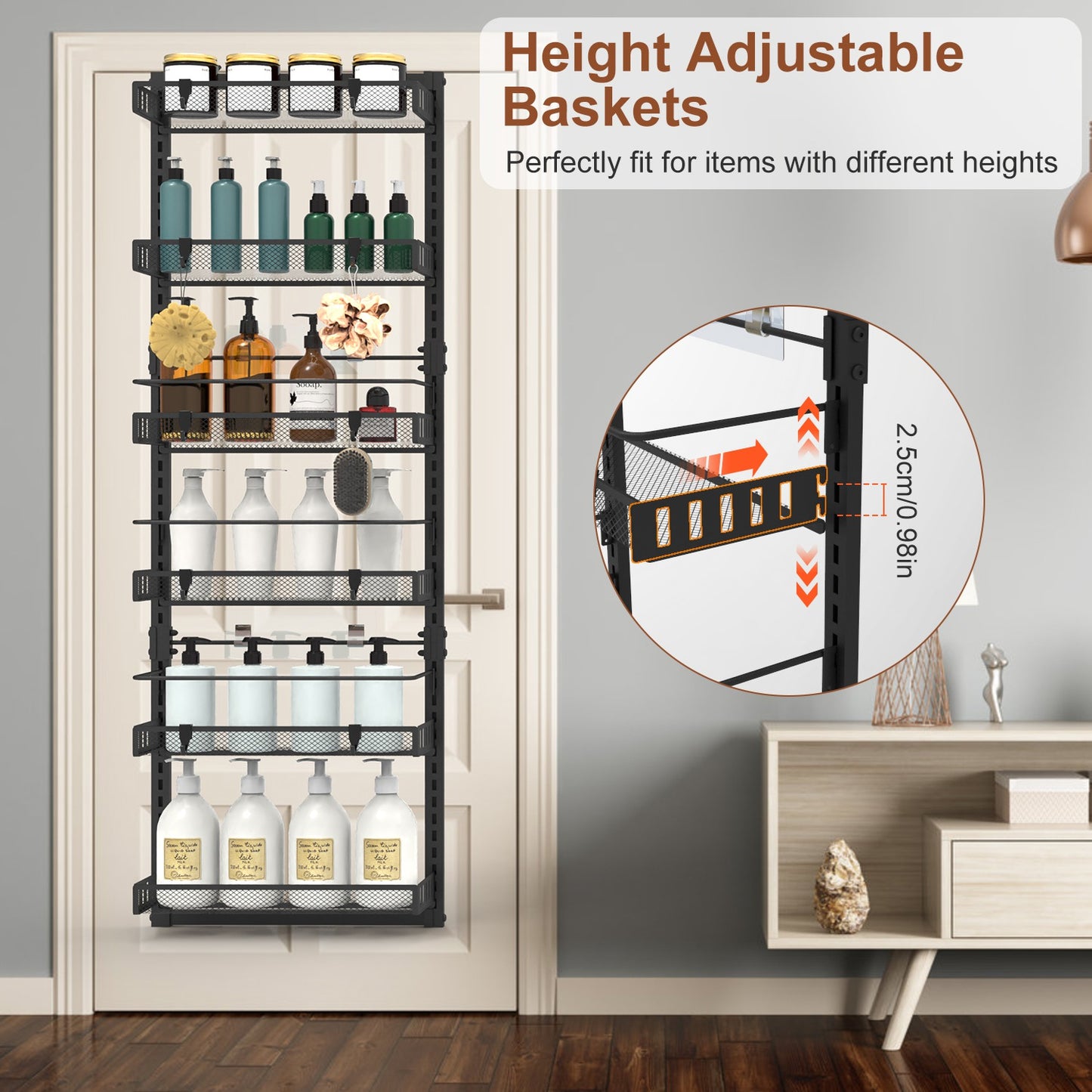 Over The Door Organizer 6-Tier Pantry Rack with 110lb Capacity