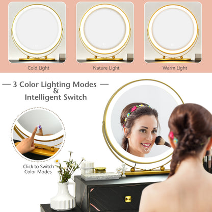 Vanity Table with LED Lighted Mirror and Storage Cabinet