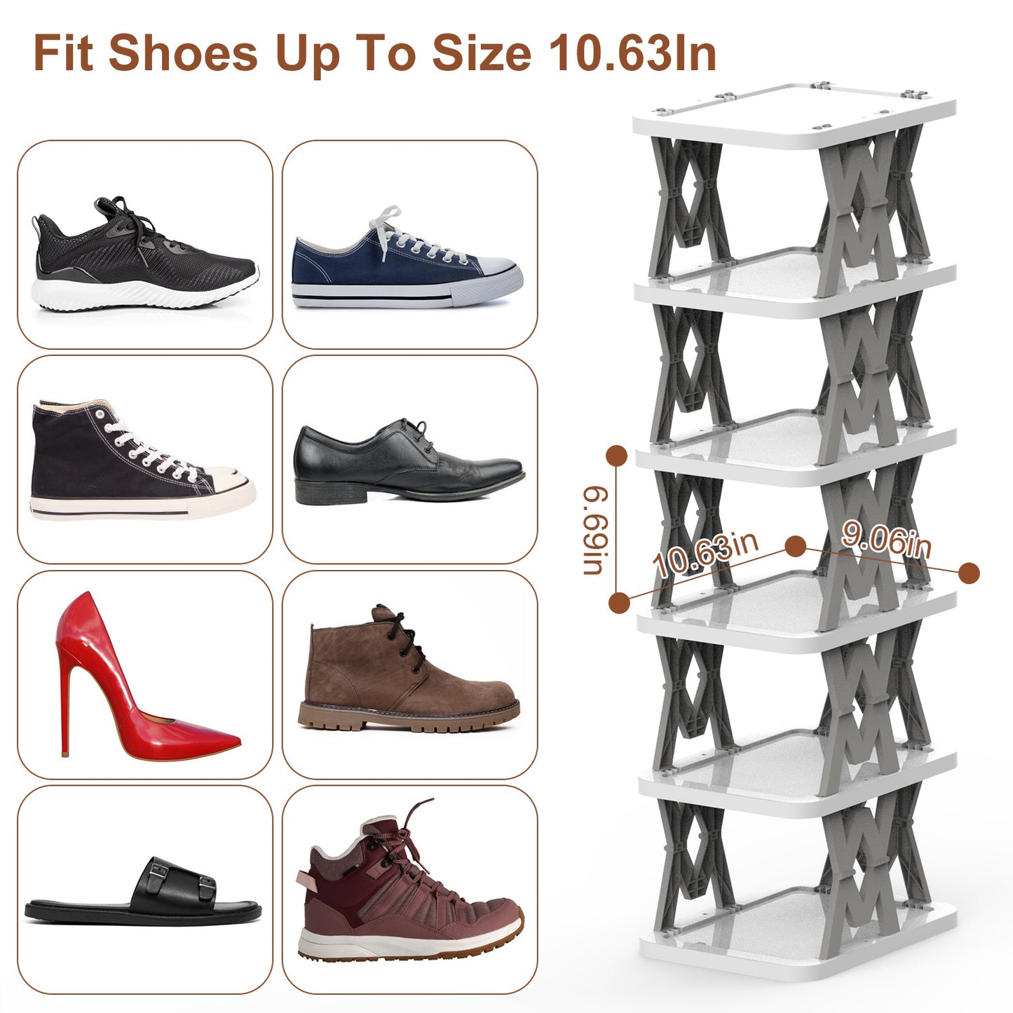 6-Tier Foldable Shoe Rack - Vertical Space Saving Organizer
