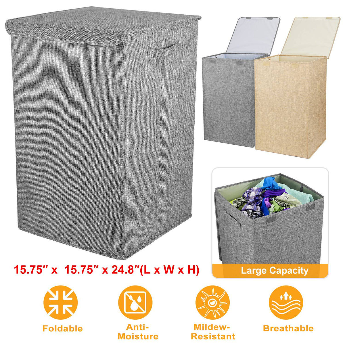 Foldable Laundry Hampers Washing Clothes Laundry Basket w/ Lid Handles Storage Organizer