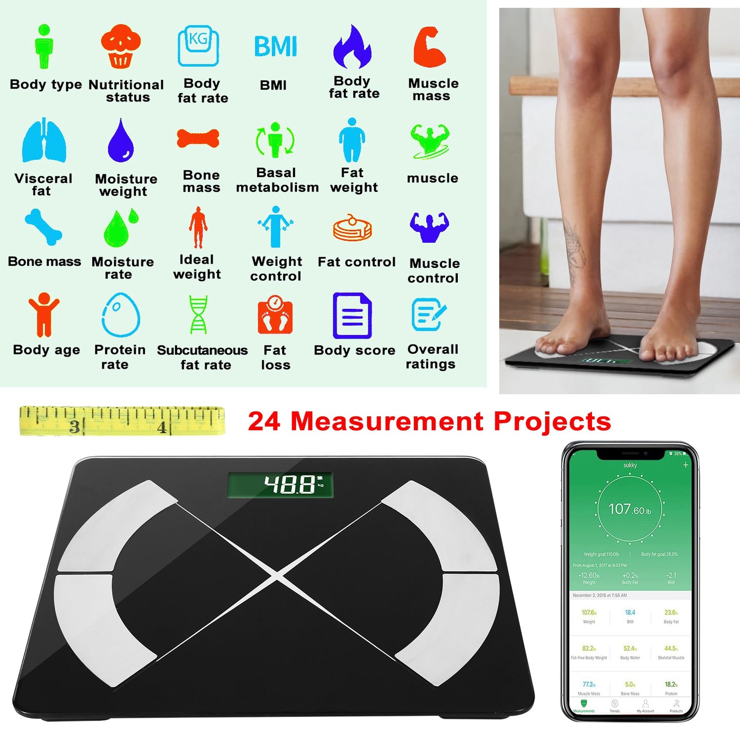 Smart Body Composition Scale with App & 24 Health Metrics