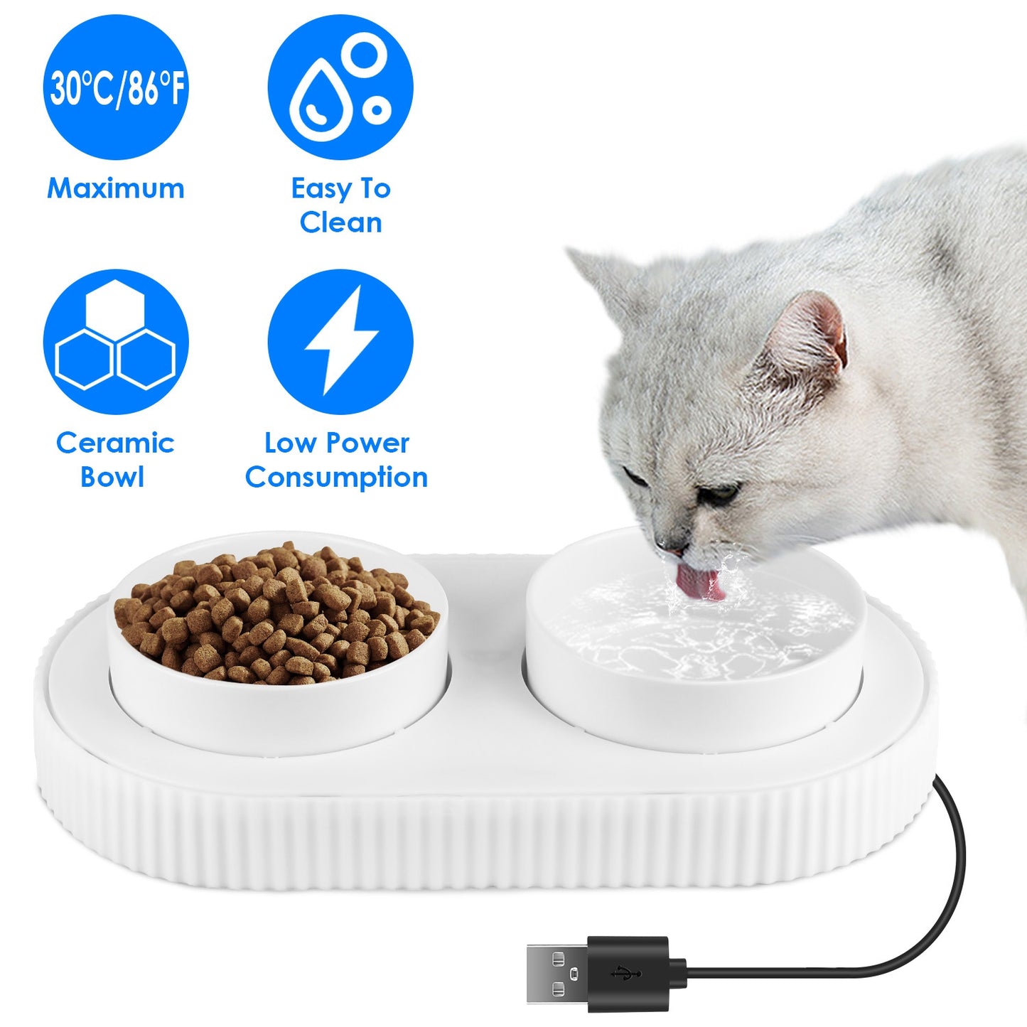 Heated Pet Water Bowl - USB Powered Ceramic Non-Freezing