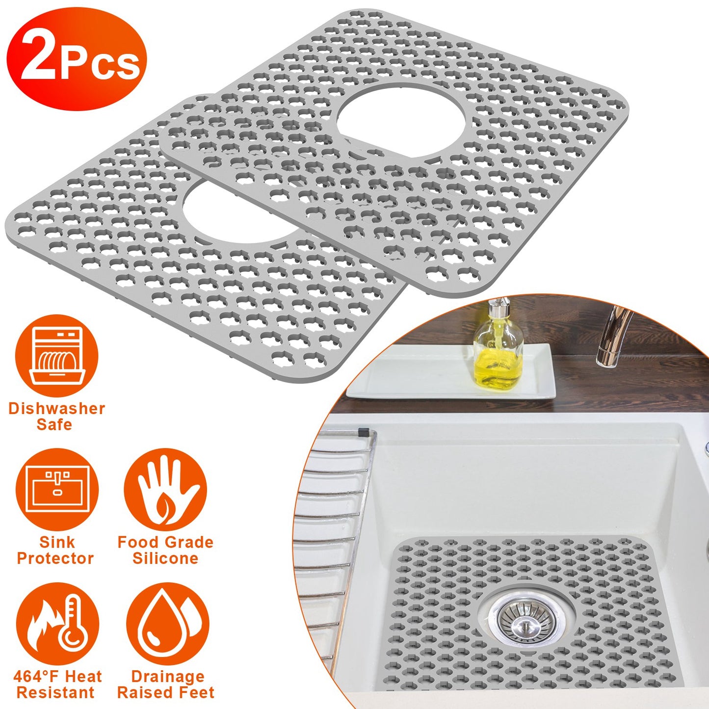 Silicone Sink Mat with Drain Hole - Non-Slip Kitchen Protector