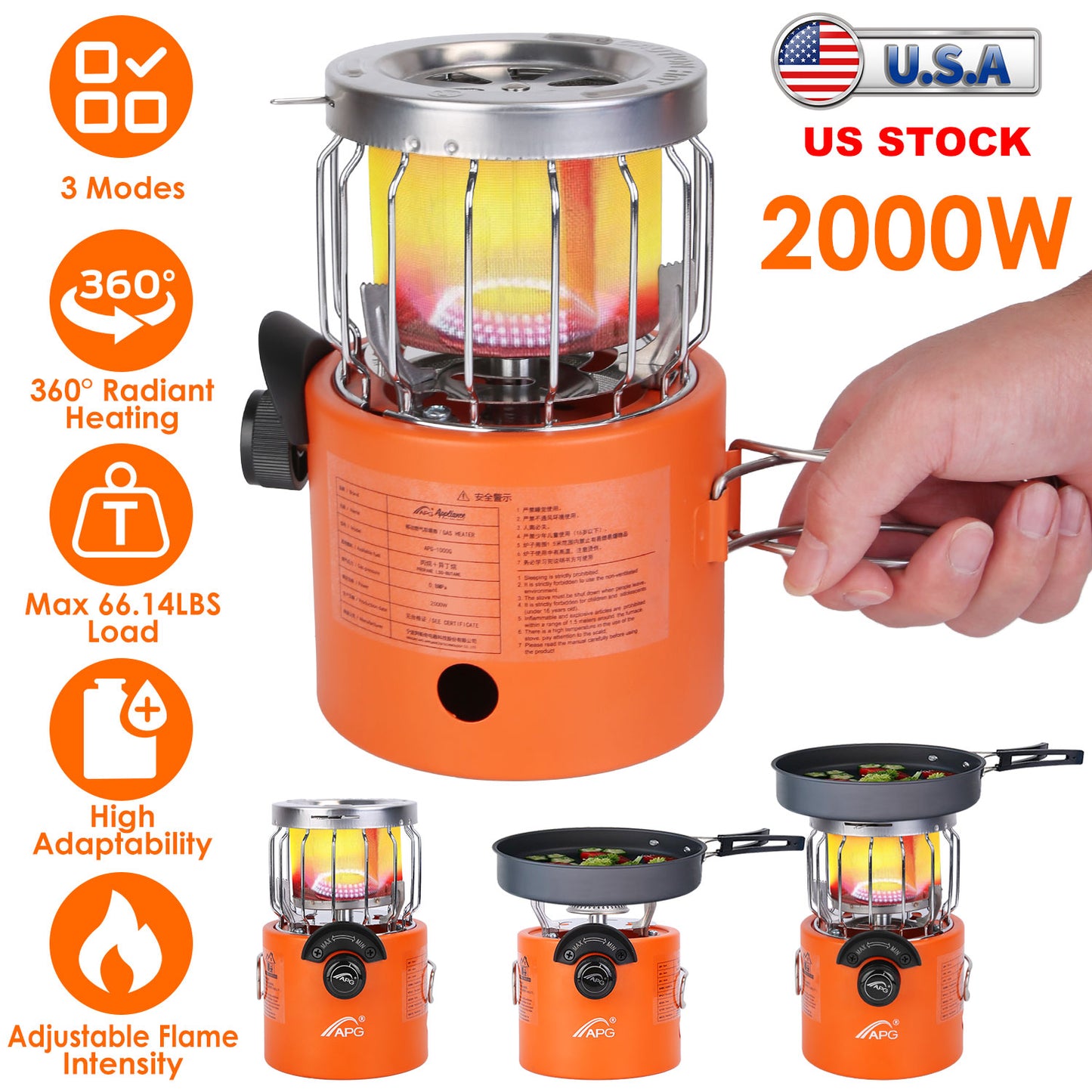 Portable Camping Stove & Heater 2-in-1 with 360° Heating