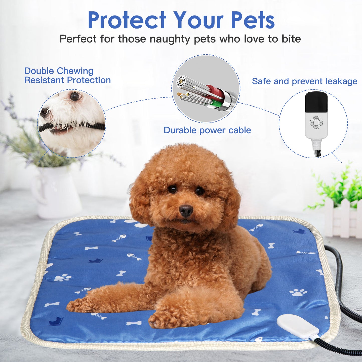 Pet Heating Pad with 9 Temperature Levels & Timer Settings