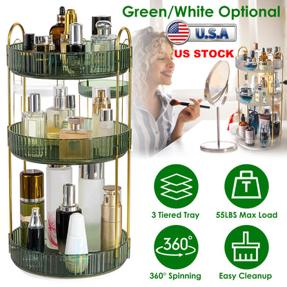 3-Tier Rotating Makeup Organizer with 360° Spin