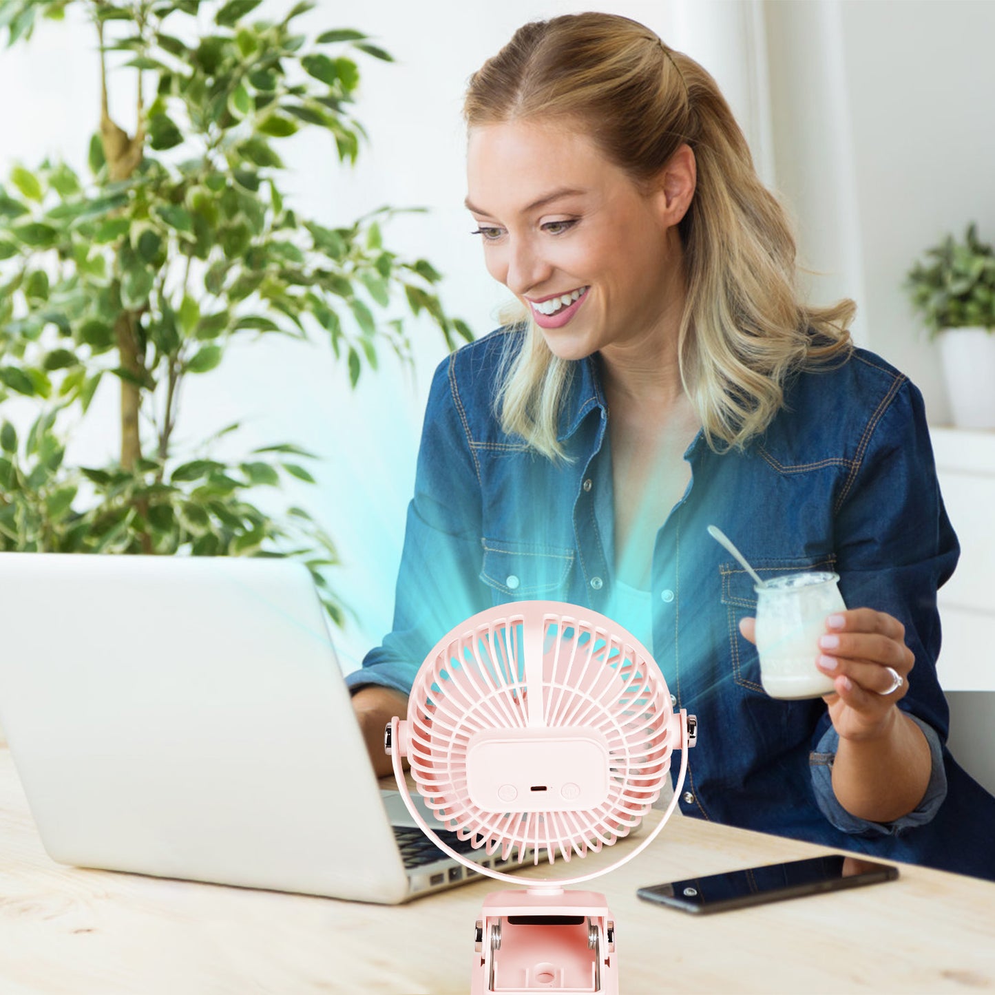 Clip-On Fan with 5 Speeds, LED Light & 720° Rotation
