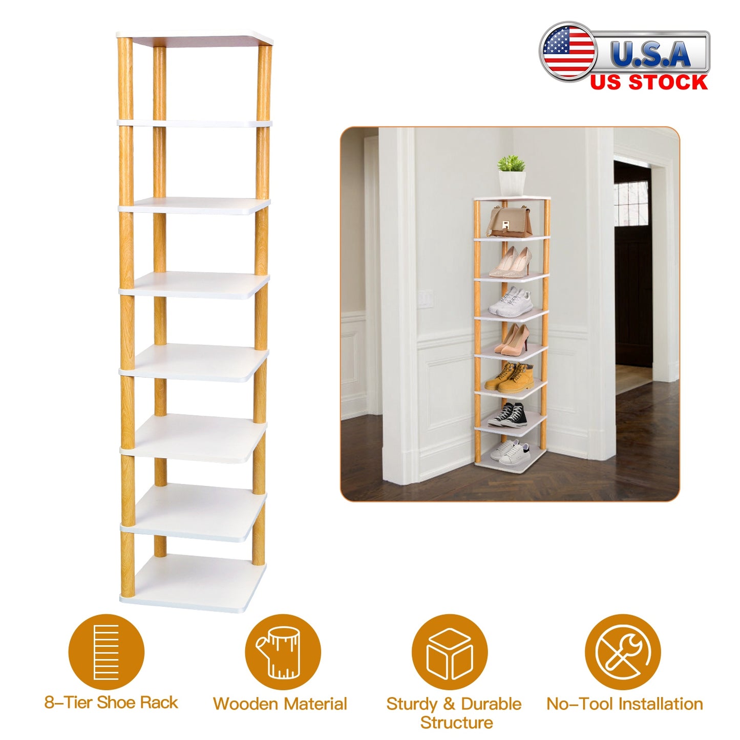 8-Tier Vertical Shoe Rack - Space Saving Entryway Organizer