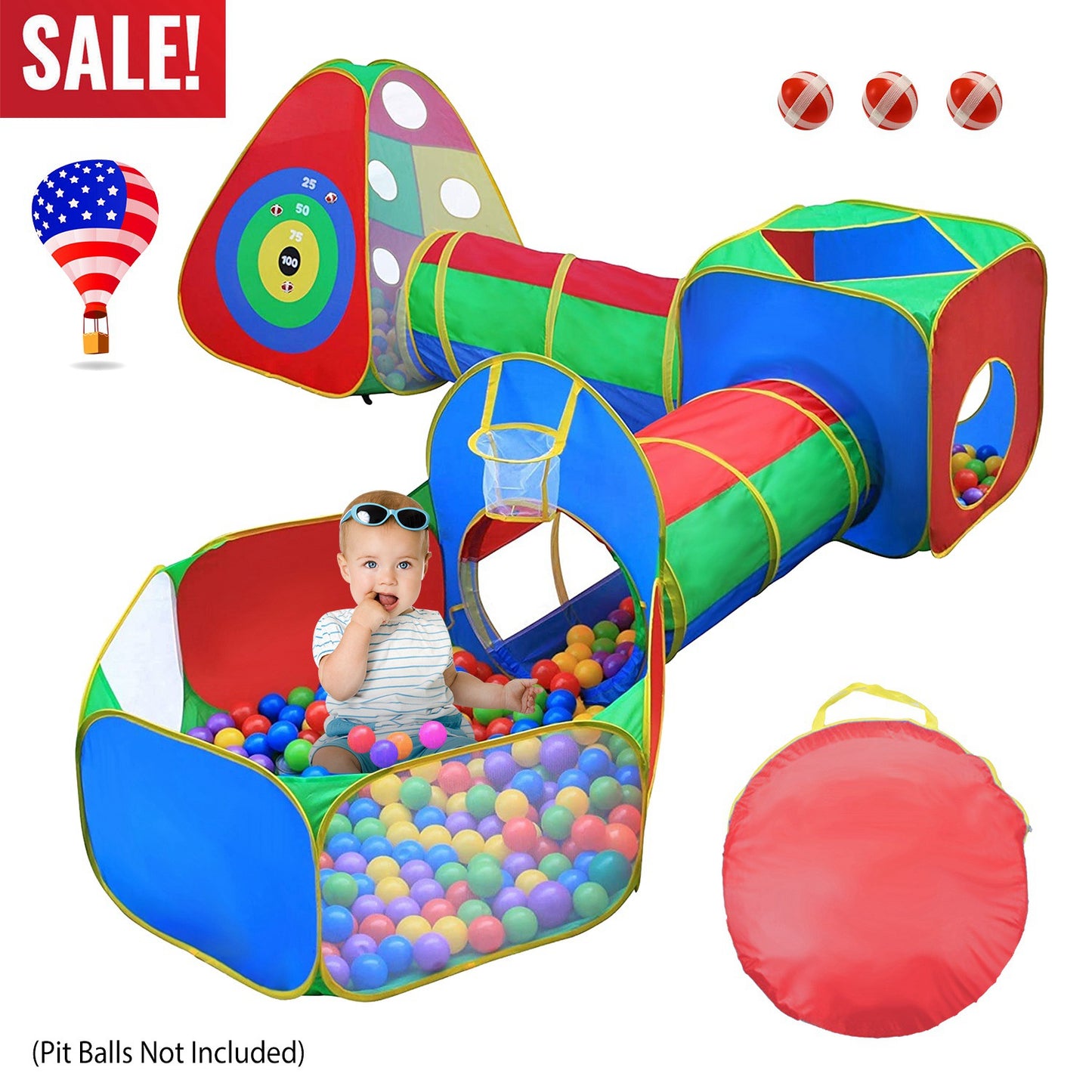 Kids Ball Pit Tent Set with Tunnels & Playhouse - 5 Piece