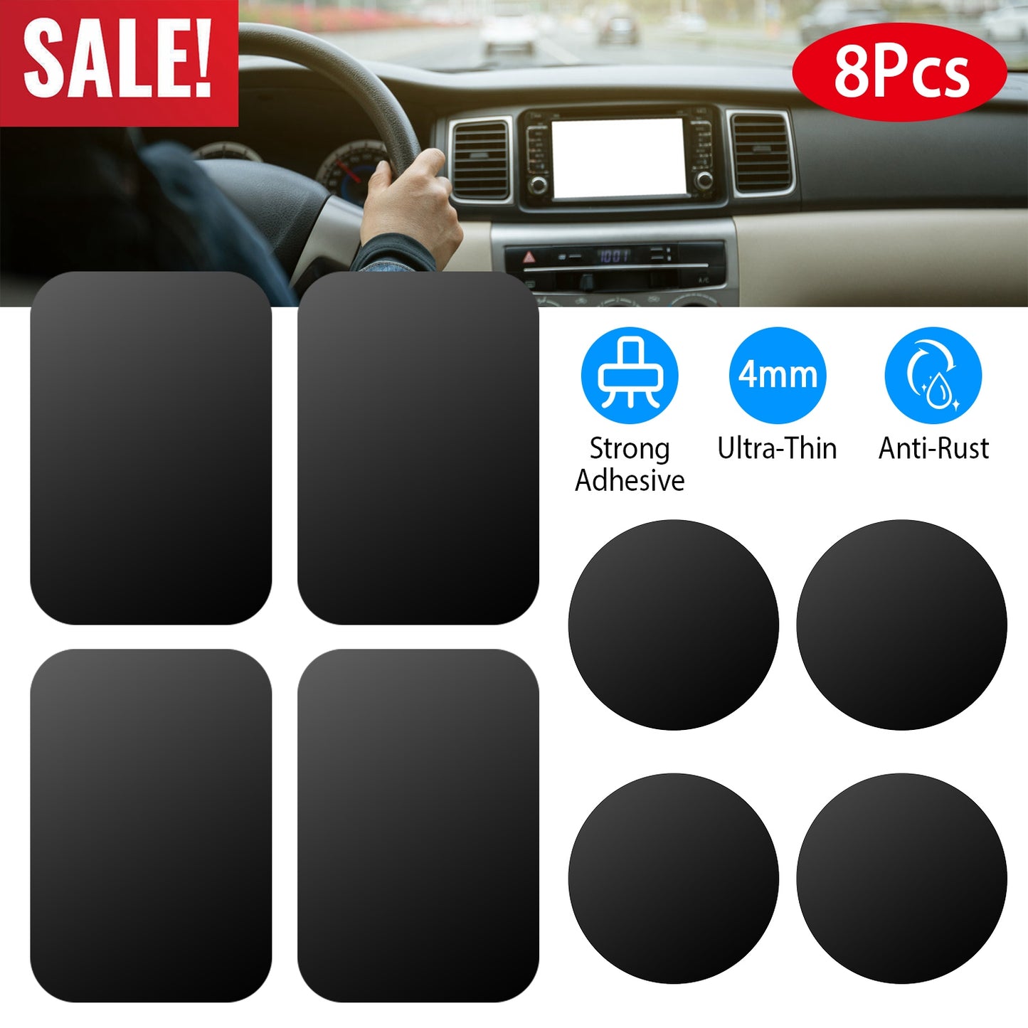 Metal Plates for Magnetic Car Mount - 8 Pack Universal Adhesive