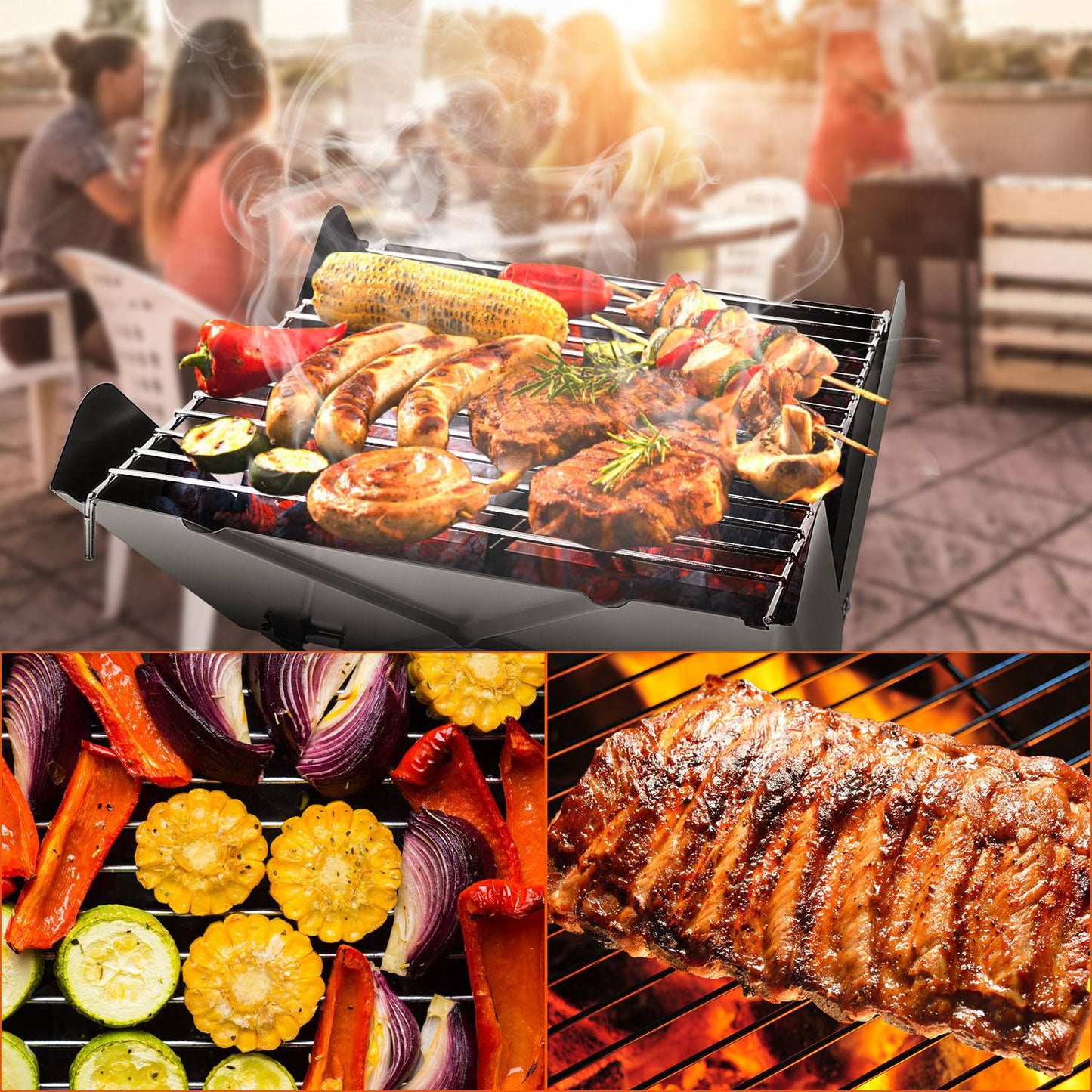 Foldable Charcoal BBQ Grill - Portable X-Shape Design