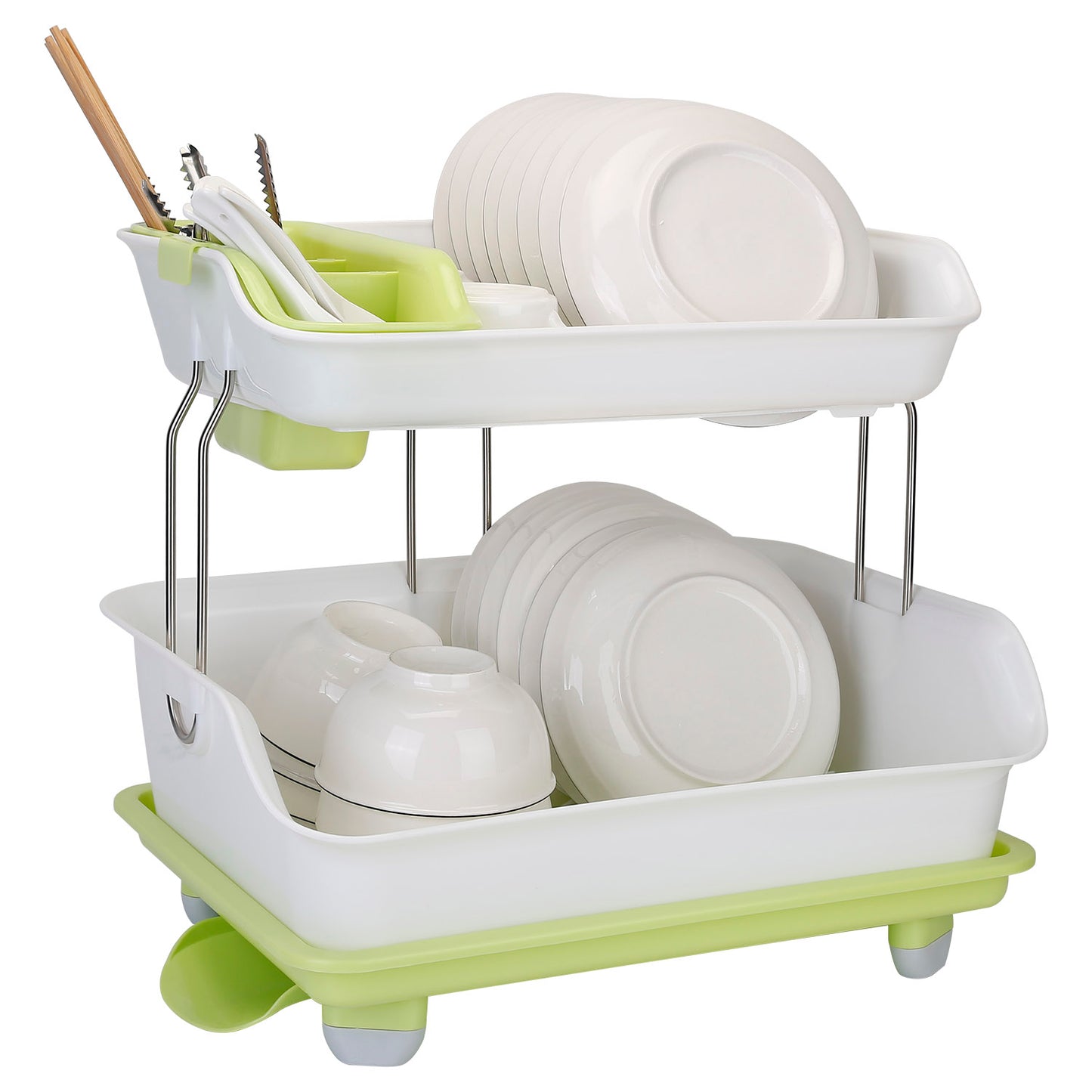 2-Tier Dish Drying Rack with Cutlery Holder & Drainage Tray