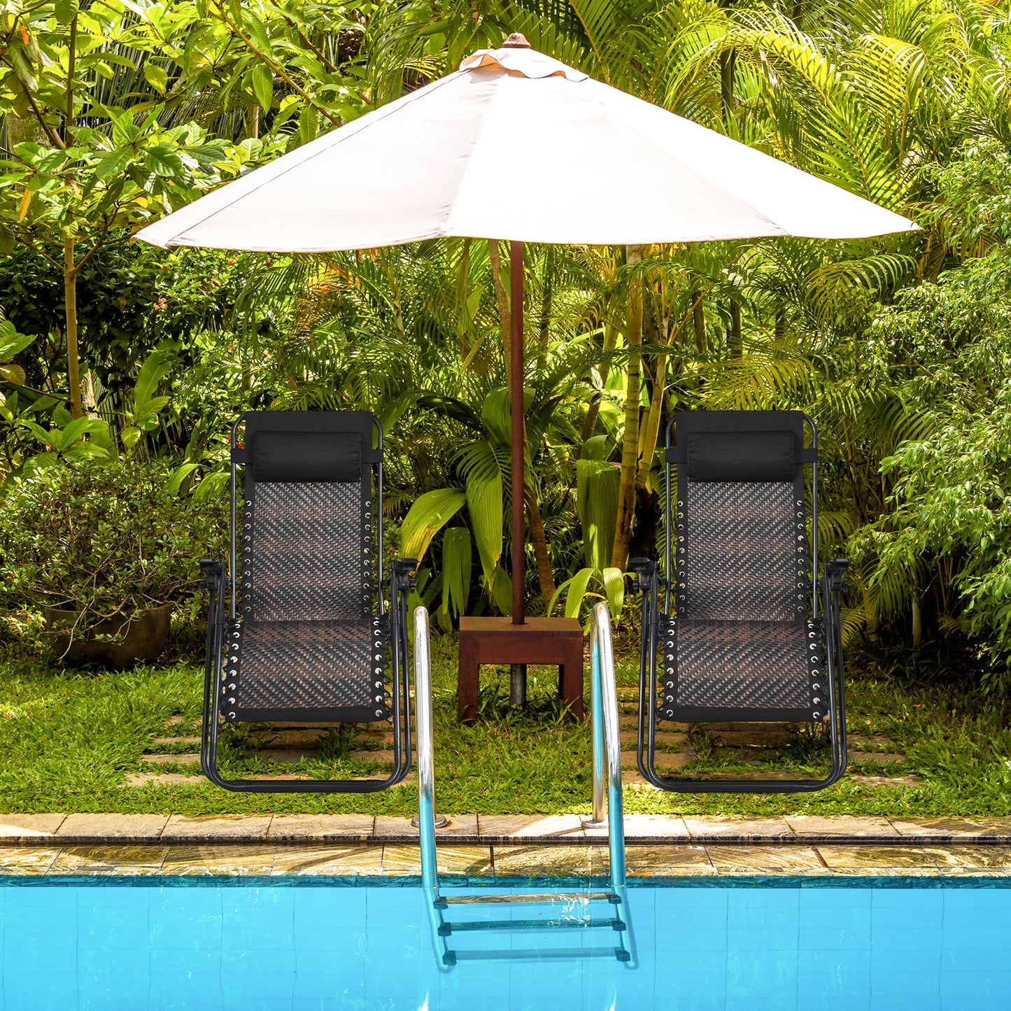 Folding Zero Gravity Lounge Chair Set - 2 Piece Rattan