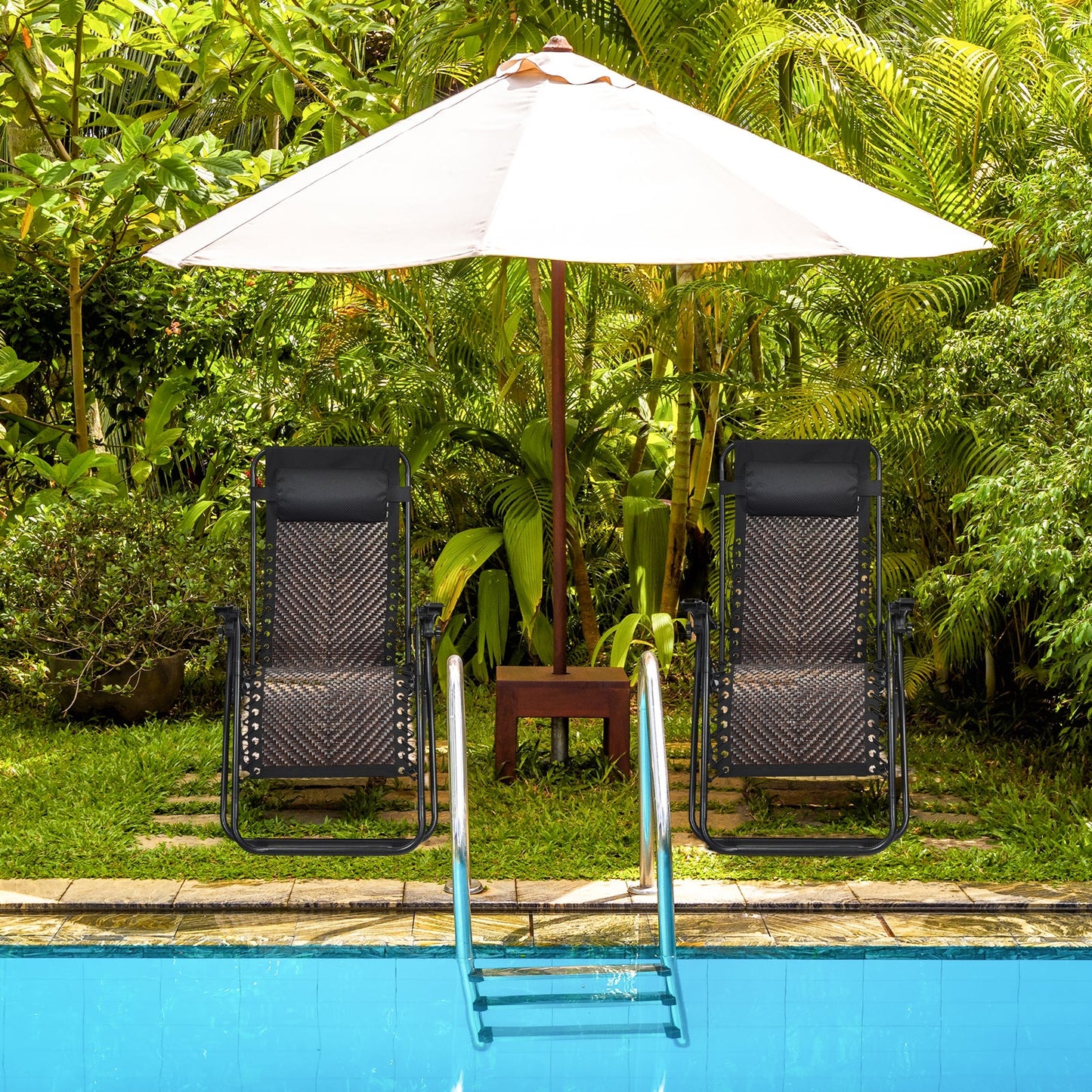 Folding Zero Gravity Lounge Chair Set - 2 Piece Rattan