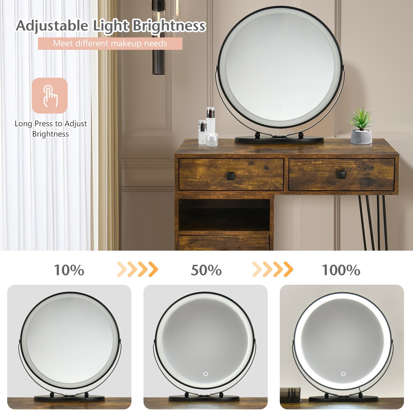 Vanity Table with LED Lighted Mirror and Storage Cabinet