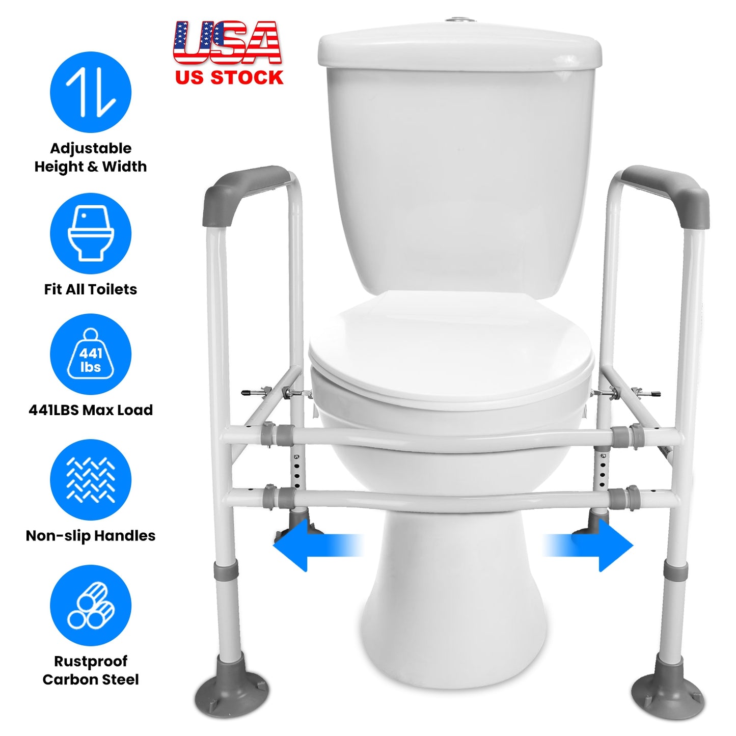 Adjustable Toilet Safety Rails for Elderly & Handicap