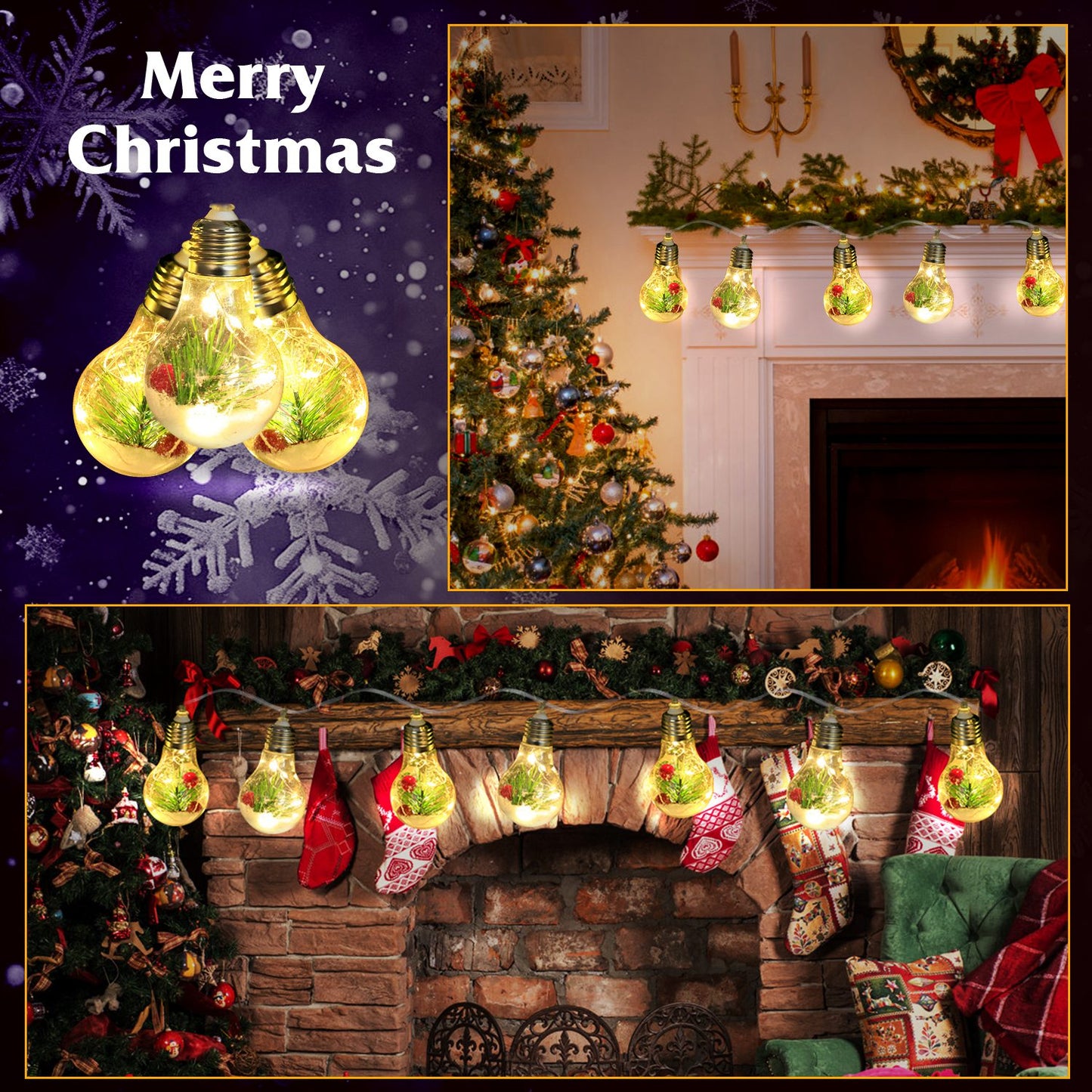 Snow Globe String Lights 10 LED Battery Powered Christmas Decor