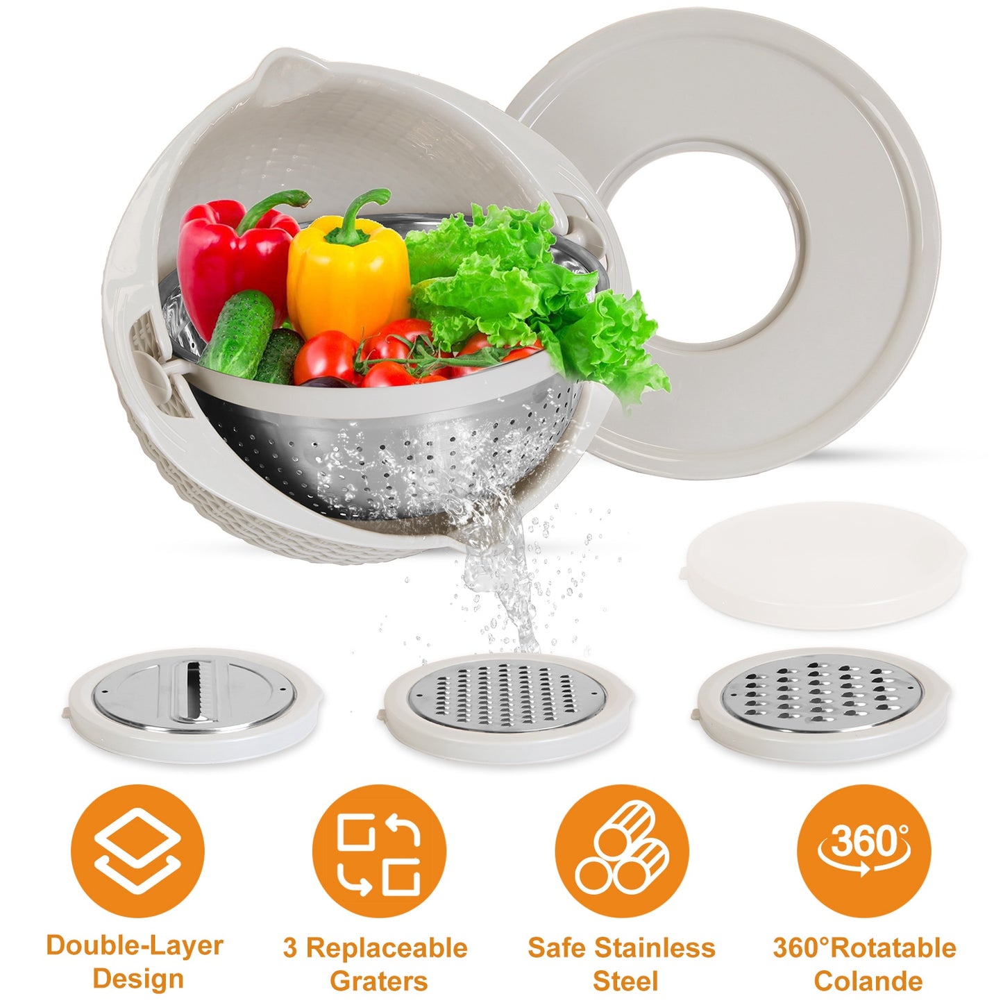 Mixing Bowl with Colander Set & 3 Graters - Multifunctional