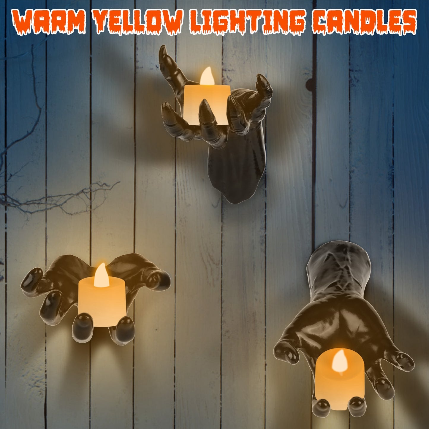 Creepy Reaching Hands Wall Decor with Lighted Candles 3-Piece