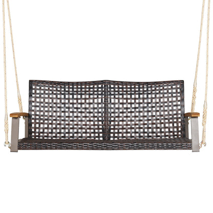 2-Person Rattan Porch Swing Chair with Cushion