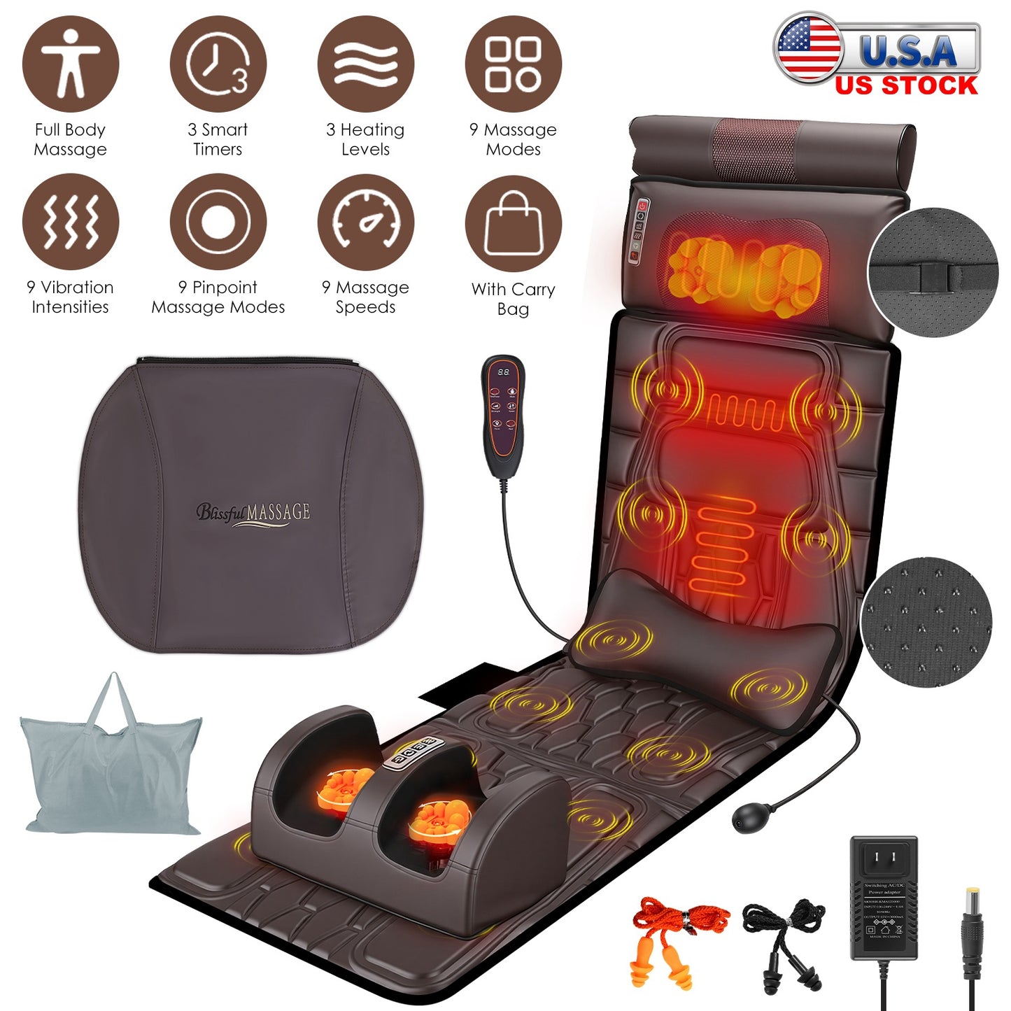 Full Body Massage Mat with Heat and Shiatsu Neck & Foot Massagers