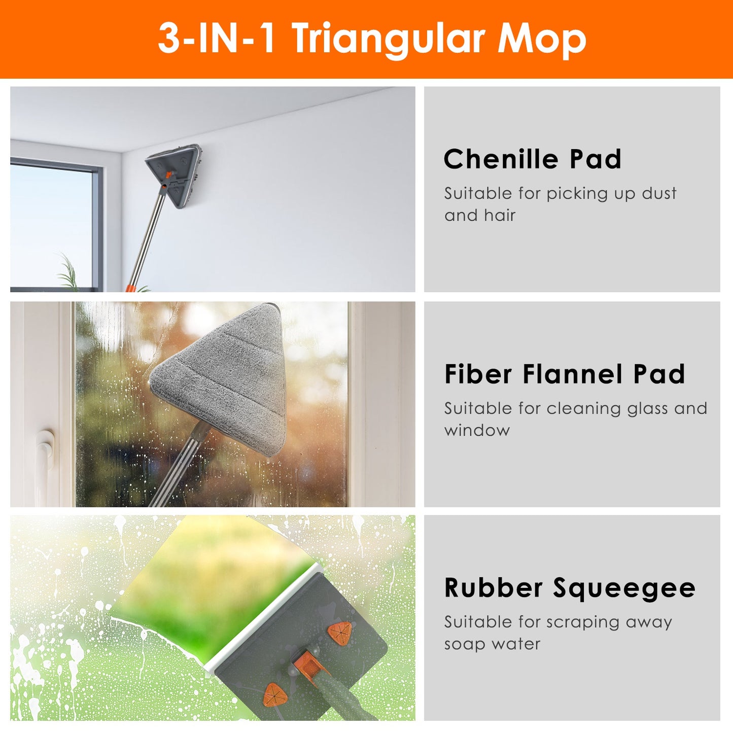 Baseboard Cleaner Mop with Extendable Handle & 8 Reusable Pads