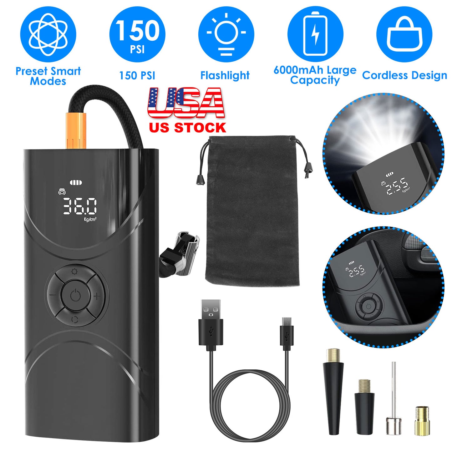 Portable Tire Inflator 150 PSI Wireless Air Compressor 6000mAh