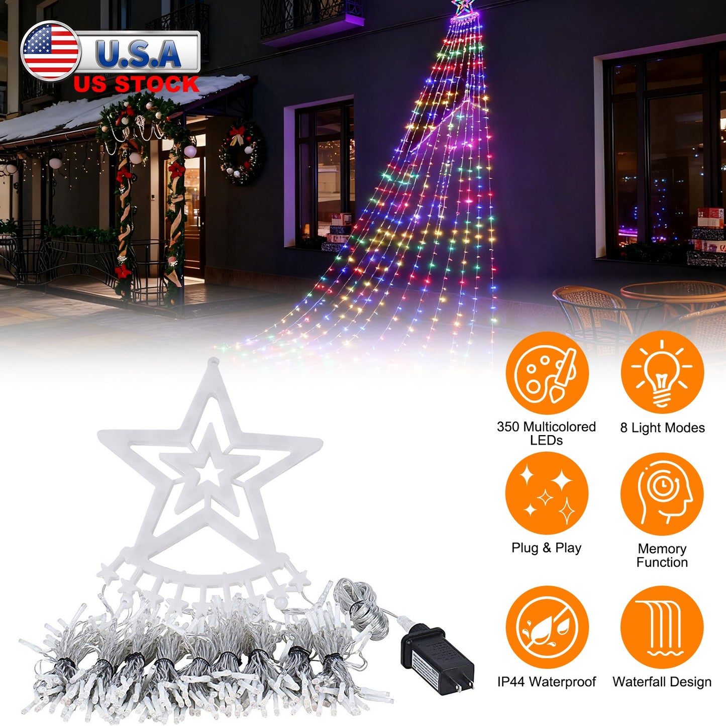 Star Waterfall Tree String Lights 350 LED Multicolor 11.48ft