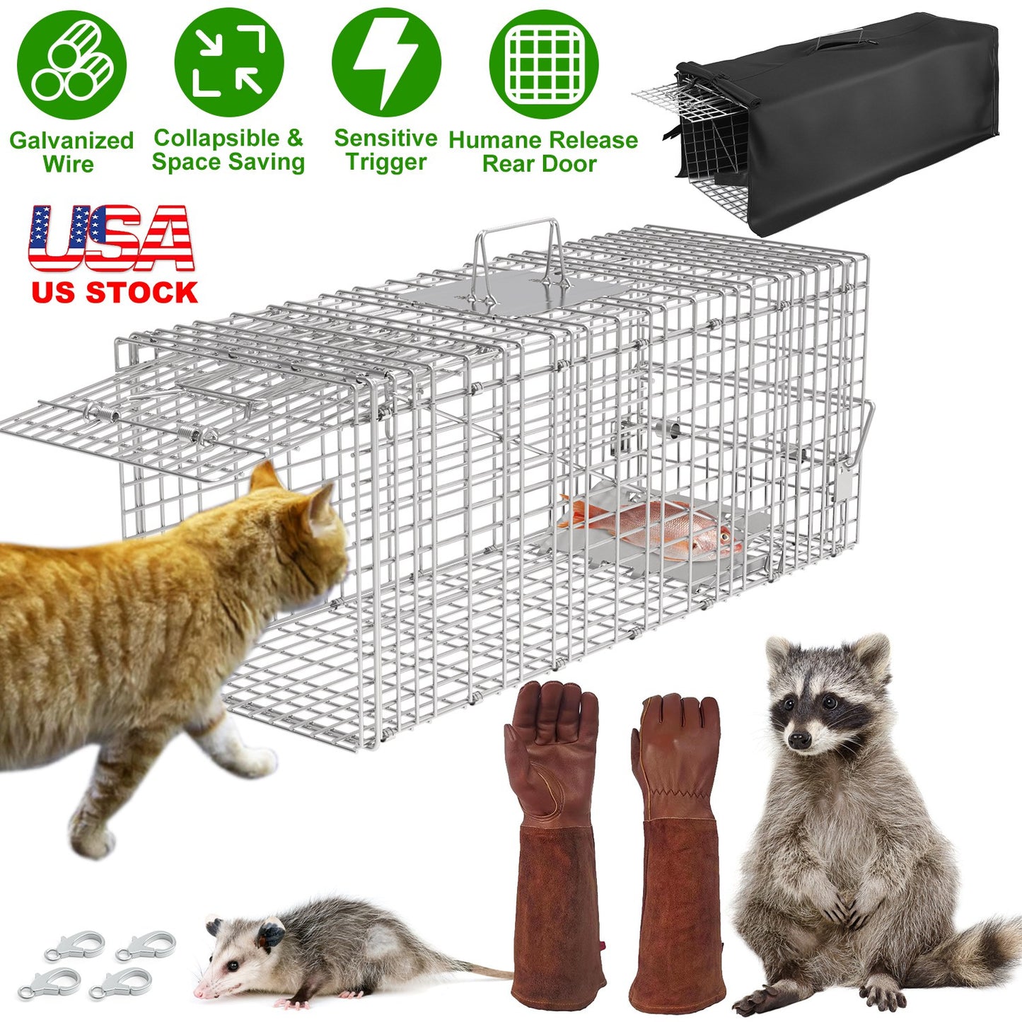 Humane Live Animal Trap Cage with Waterproof Cover - 30.5"