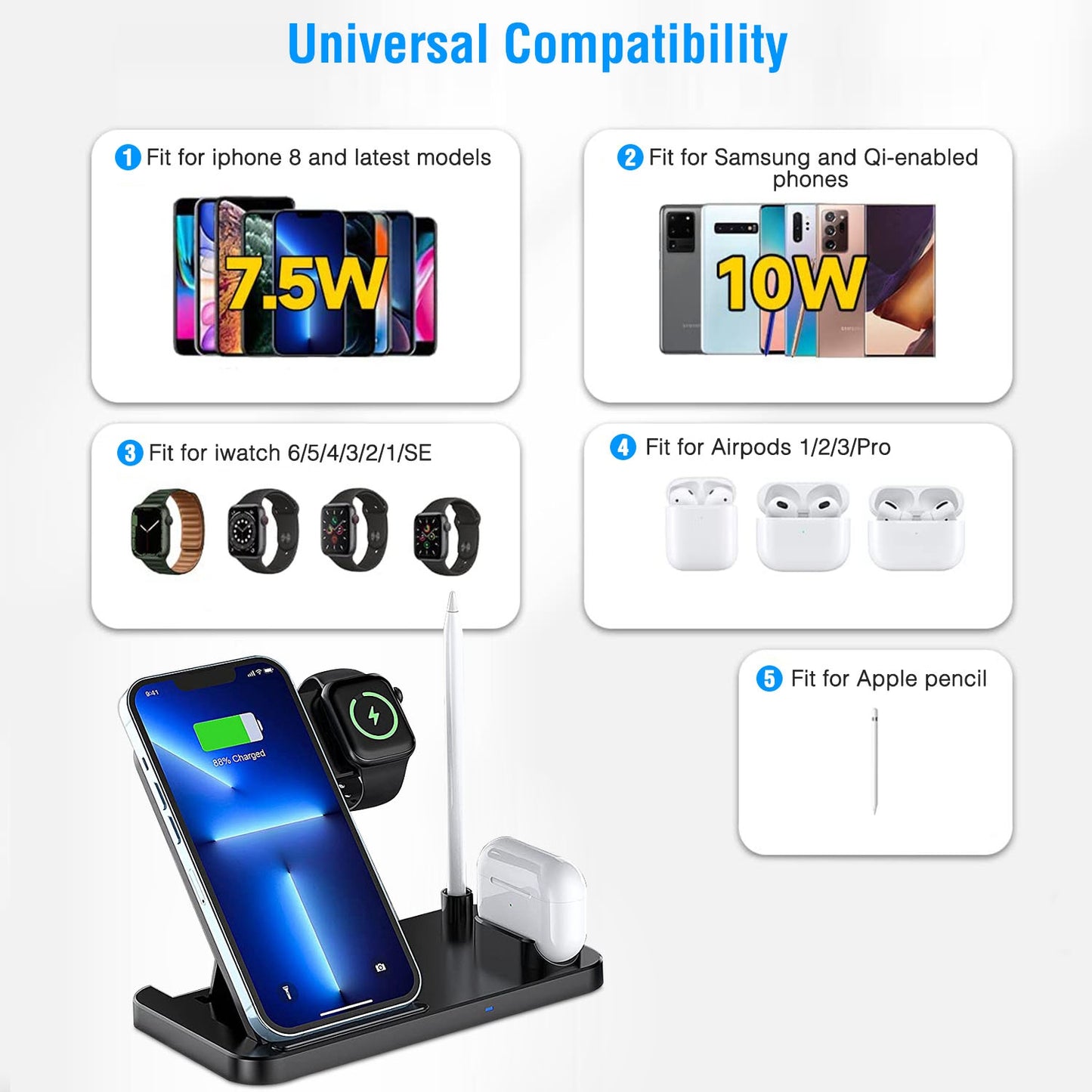 4-in-1 Wireless Charging Station with Foldable Stand