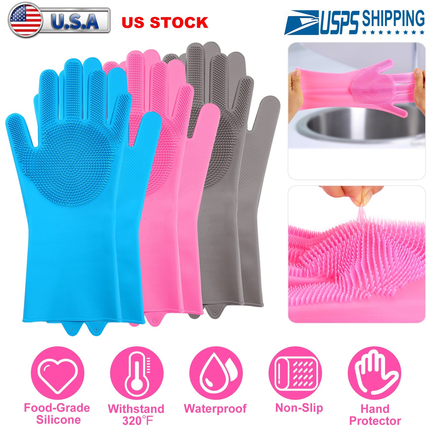 Silicone Dishwashing Gloves with Scrubbing Bristles