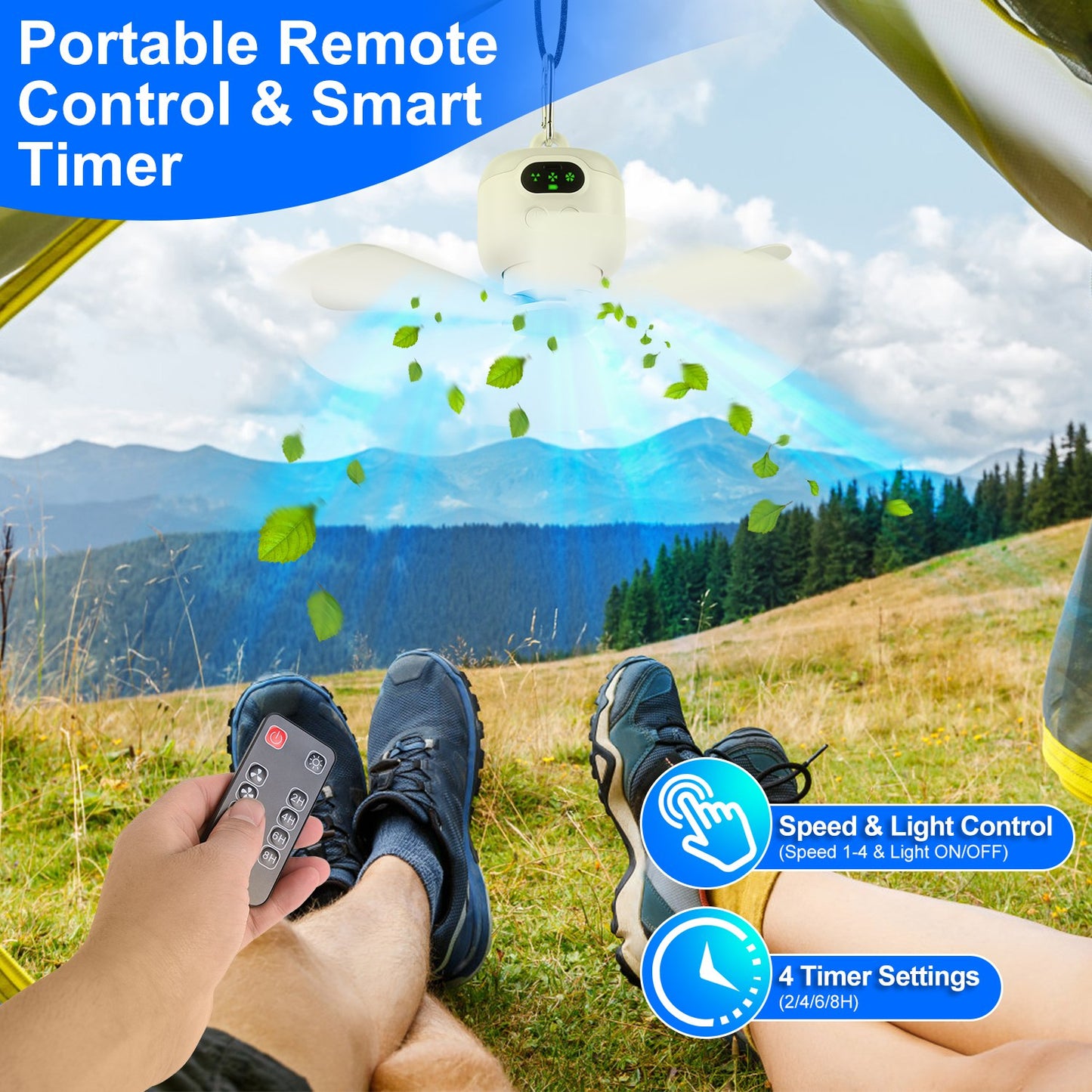 Portable Camping Fan with LED Lantern 8000mAh Battery Powered