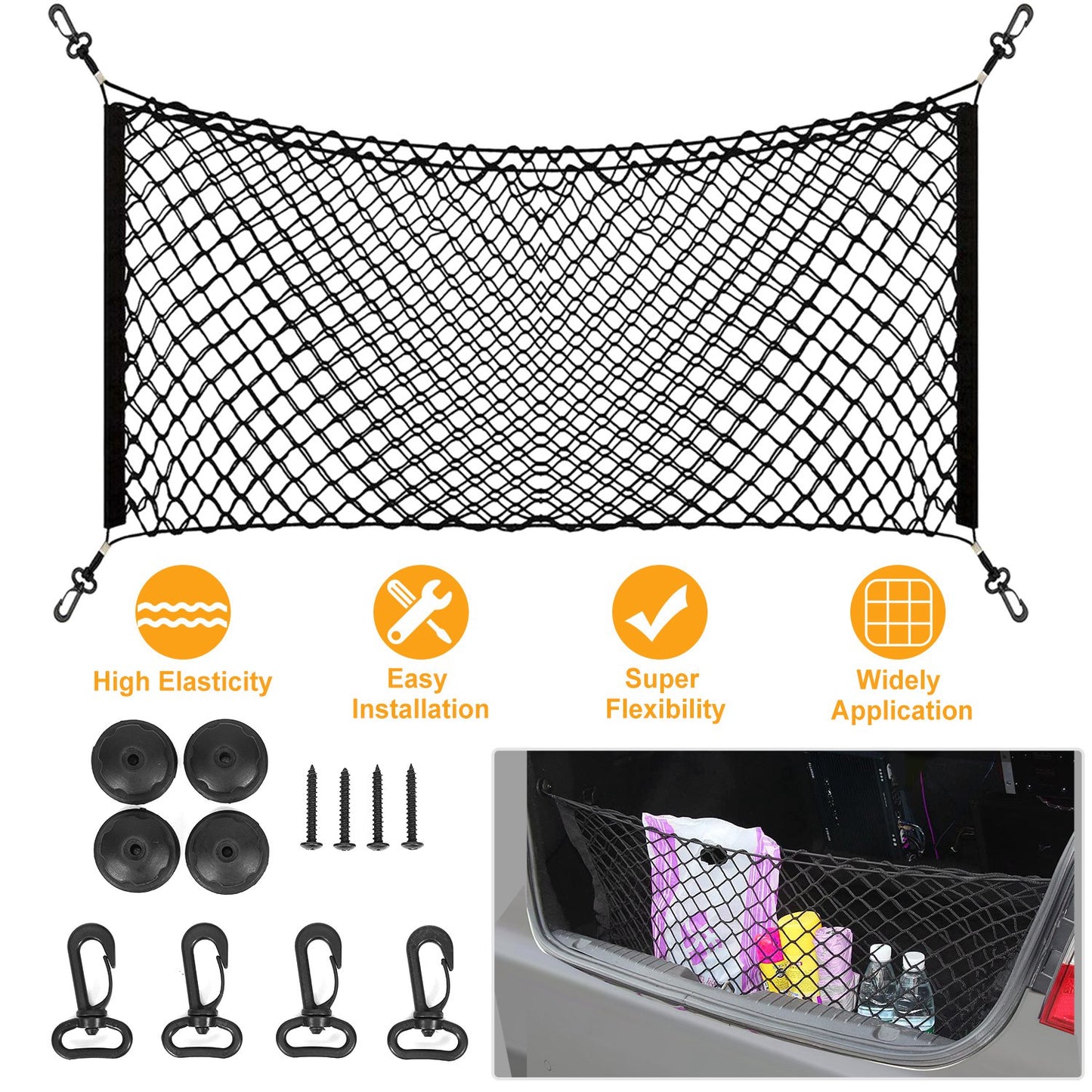 Trunk Cargo Net Organizer - Stretchable Elastic Storage