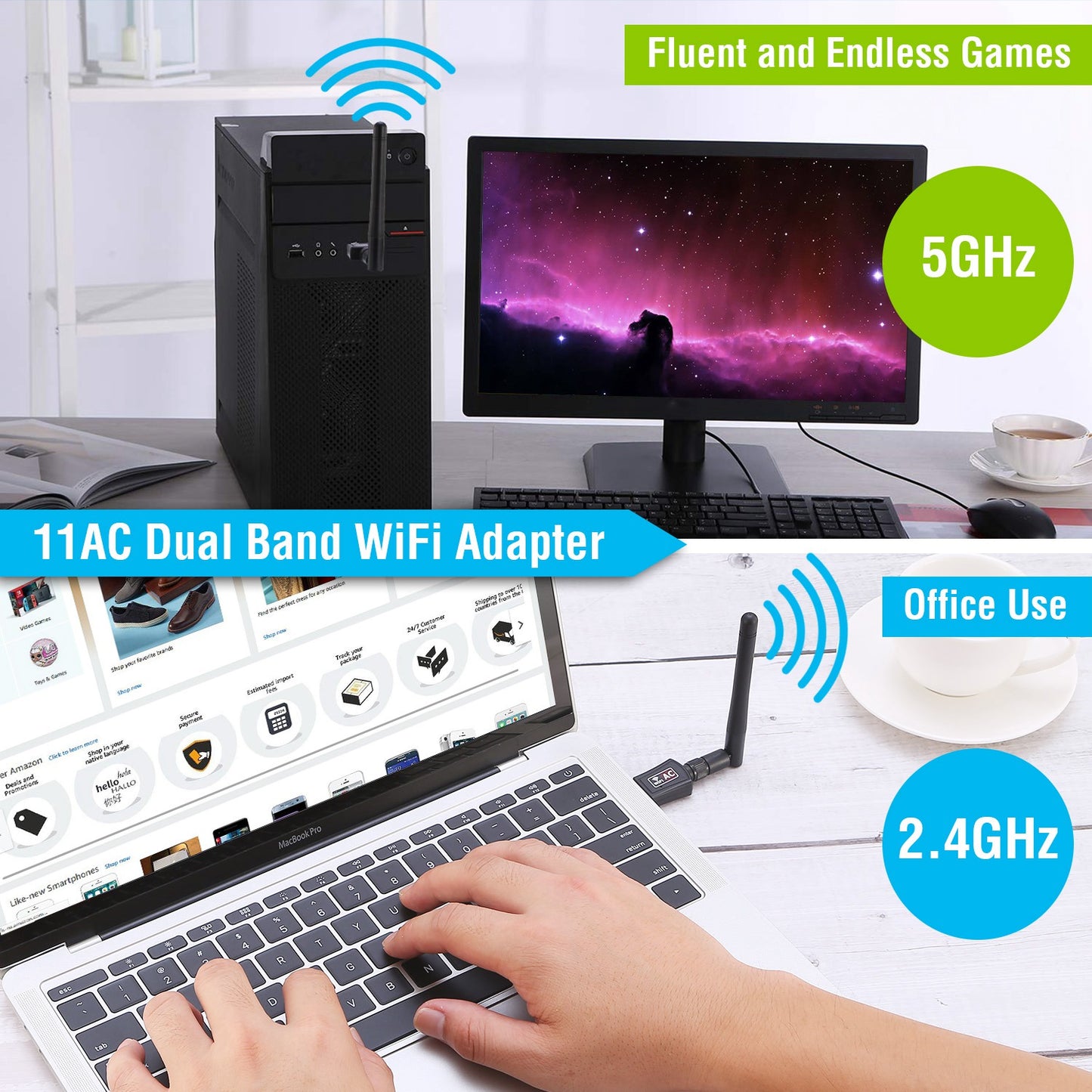USB WiFi Adapter AC600 Dual Band with Rotating Antenna