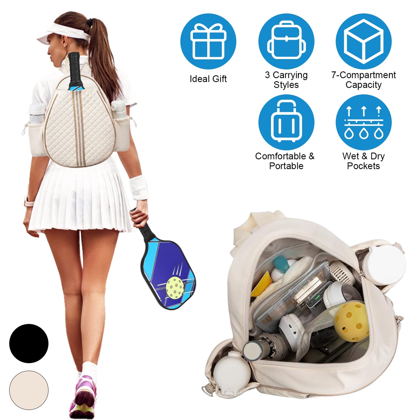 Pickleball Sling Bag with Wet Pocket & Fence Hook