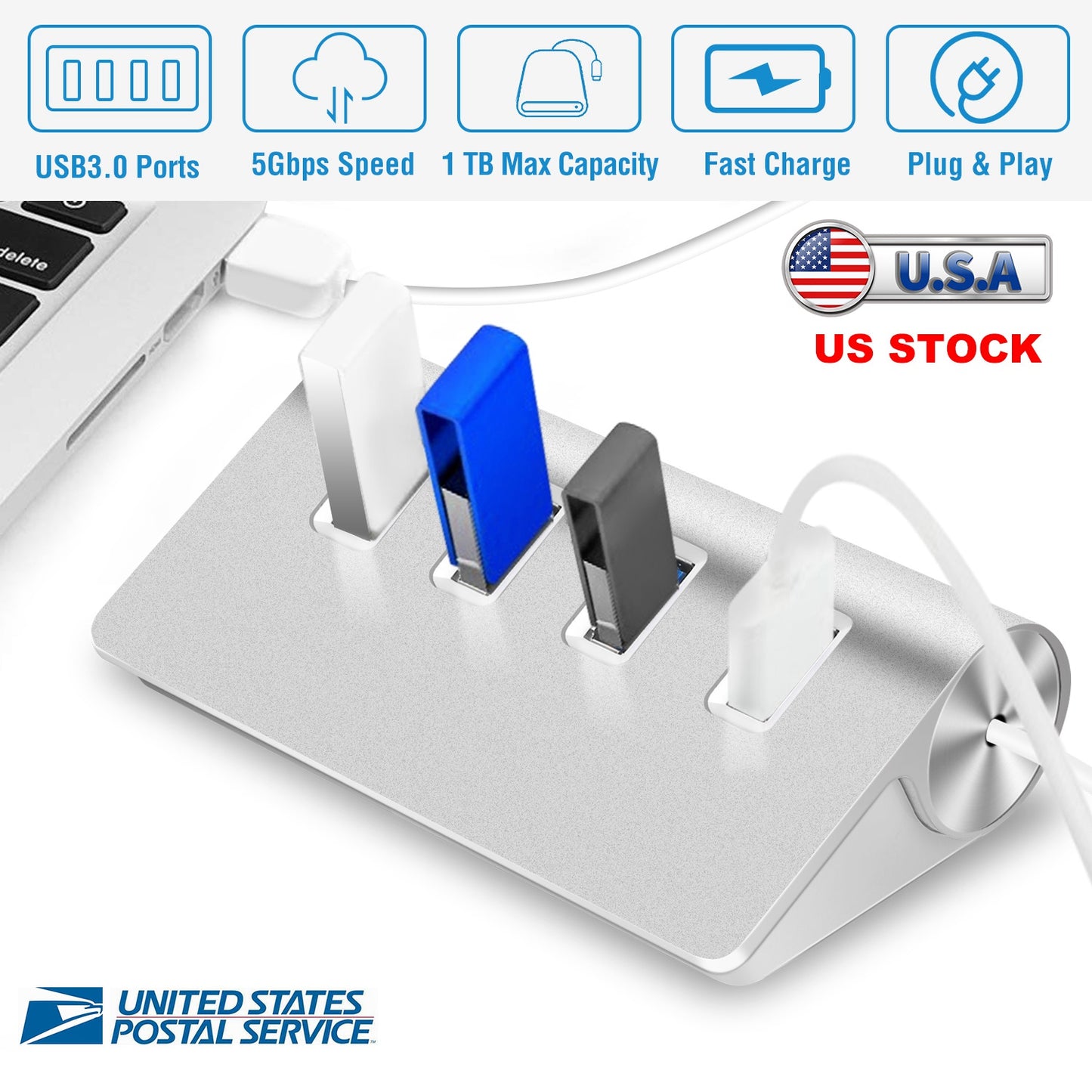 4-Port USB 3.0 Hub with 5Gbps Data Transfer Speed