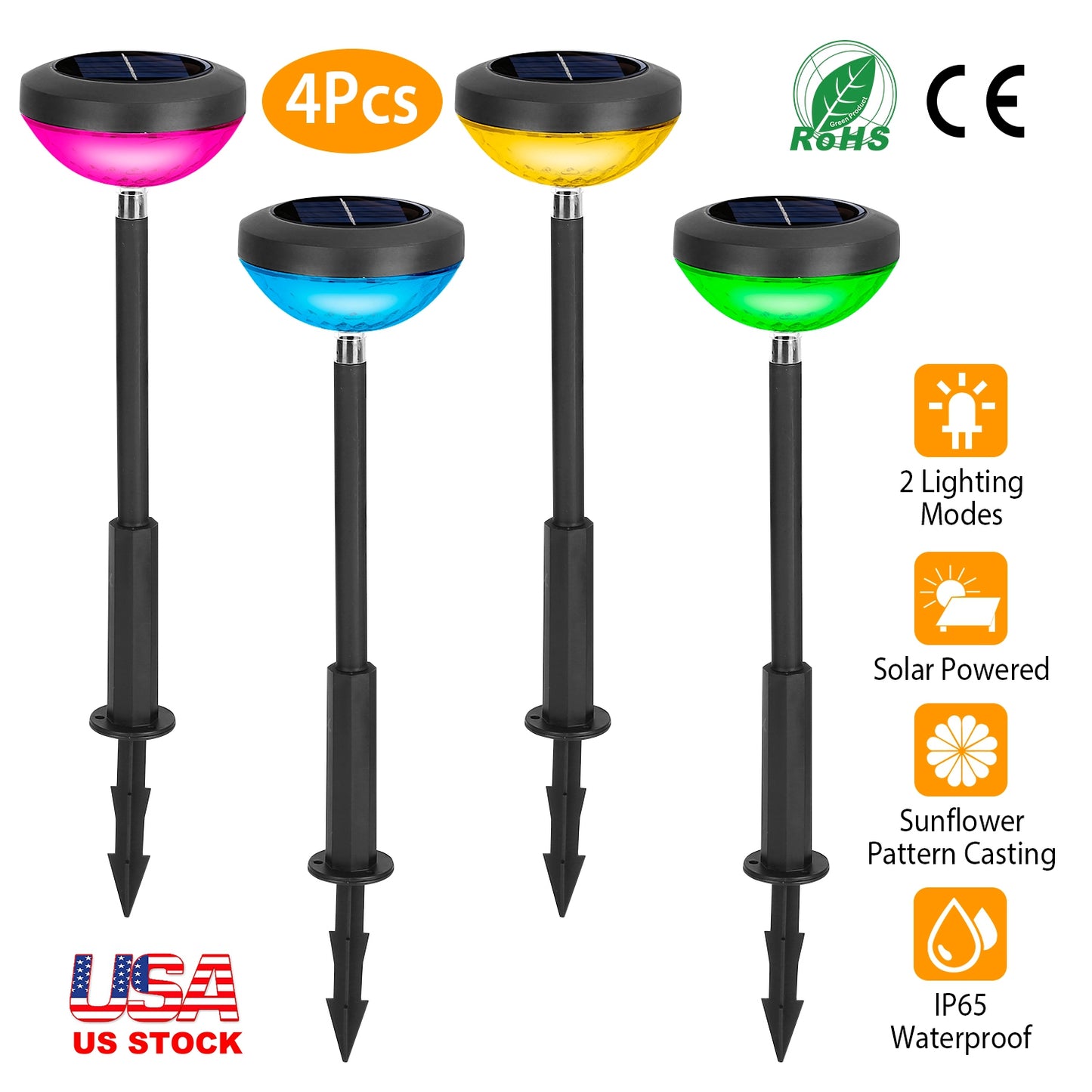 Solar Pathway Lights with Sunflower Pattern Projection (4-Pack)