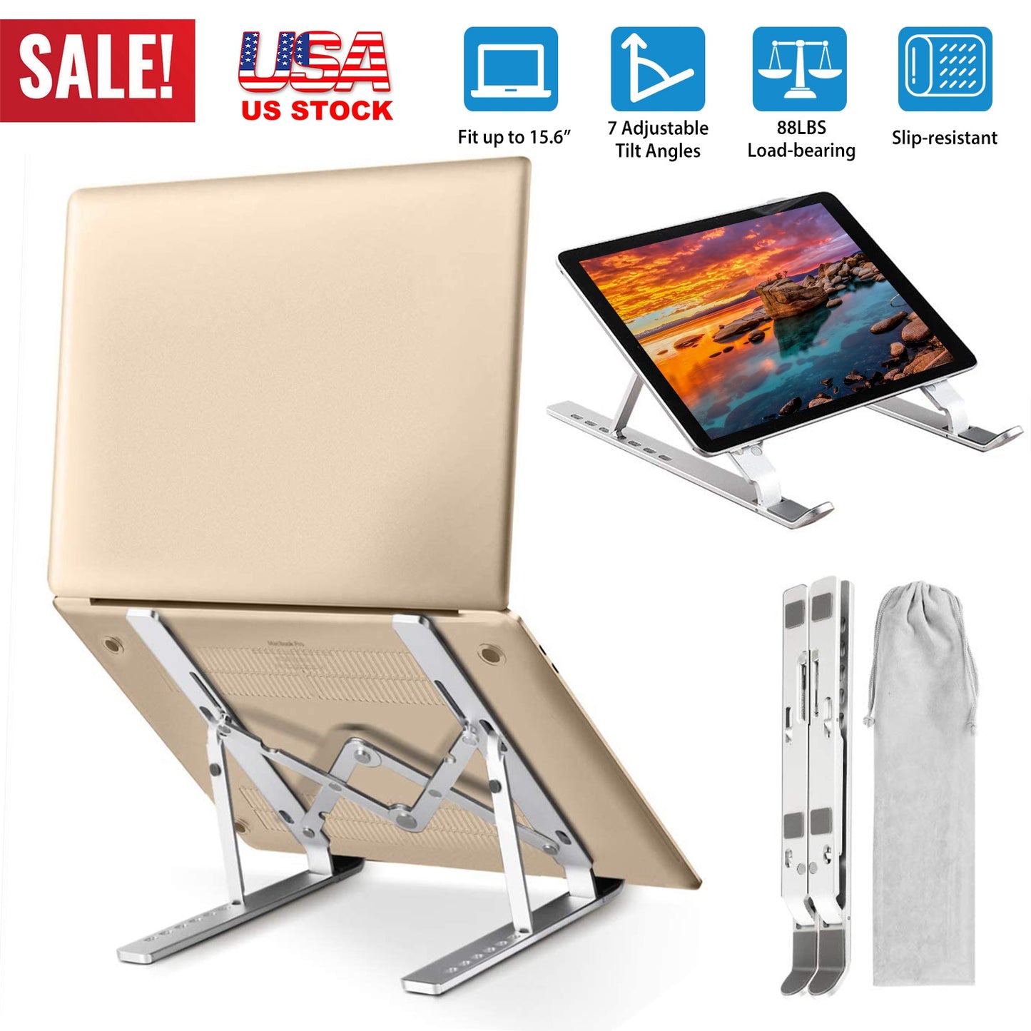Adjustable Laptop Stand - Foldable Aluminum Riser for Desks