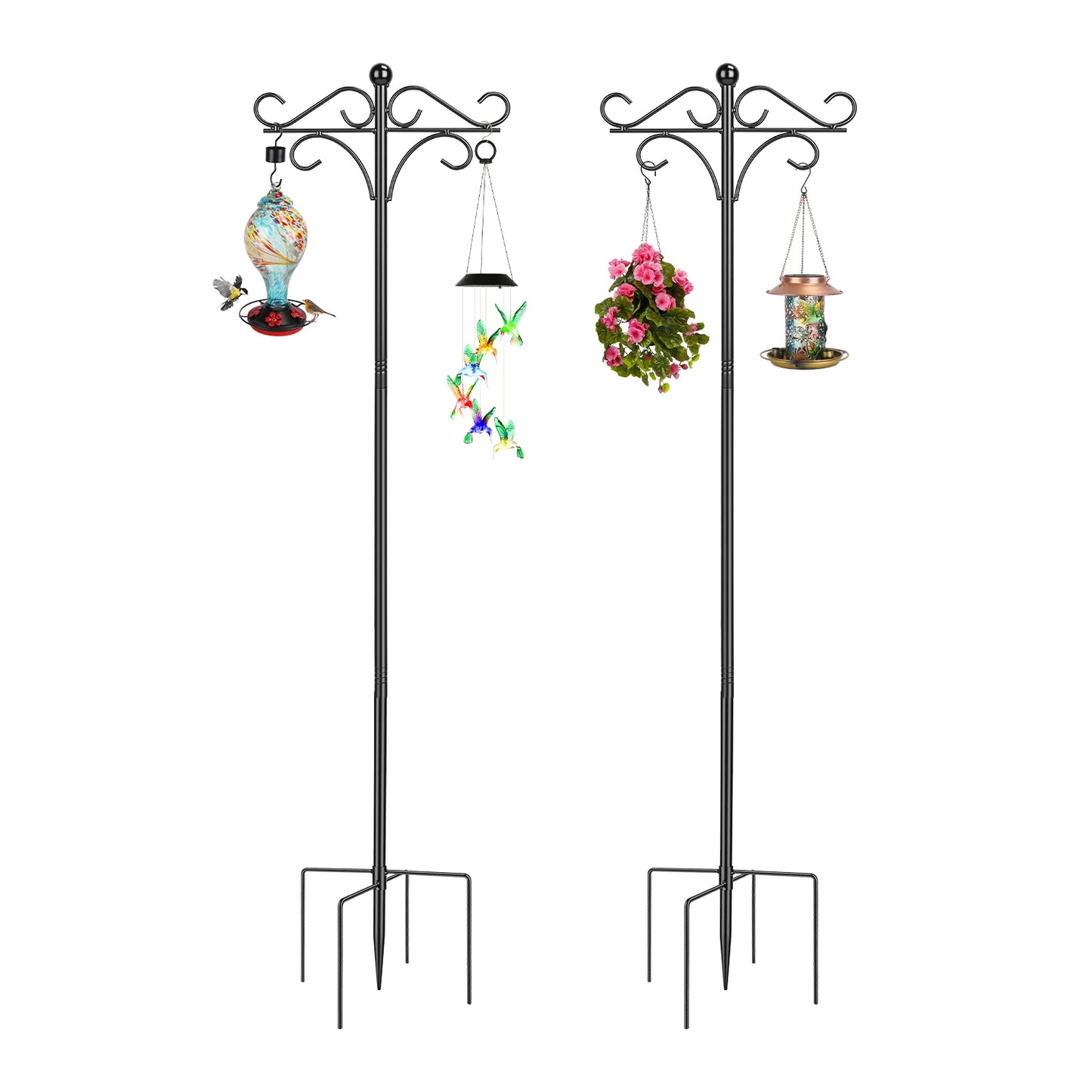 Double Shepherd Hook 76in Adjustable Garden Pole with 5-Prong Base