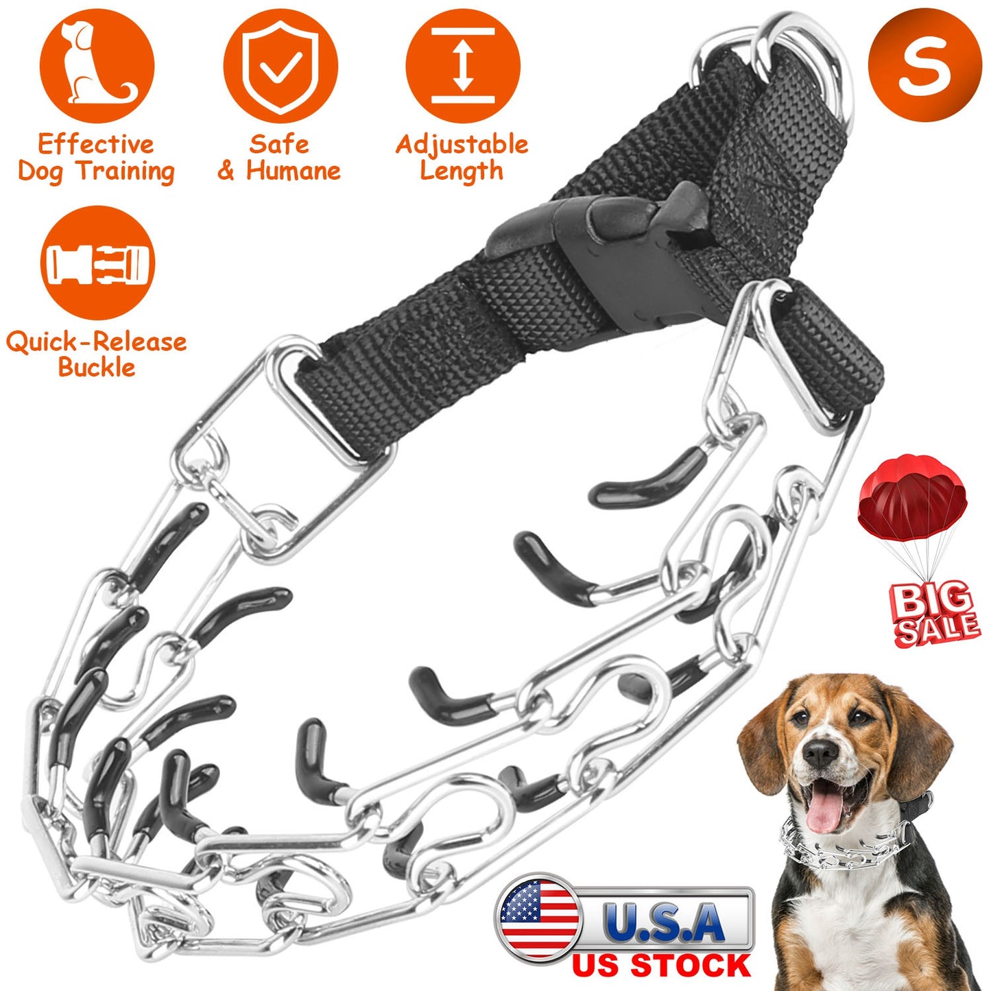 Dog Training Collar with Prong Chain and Quick-Release Buckle