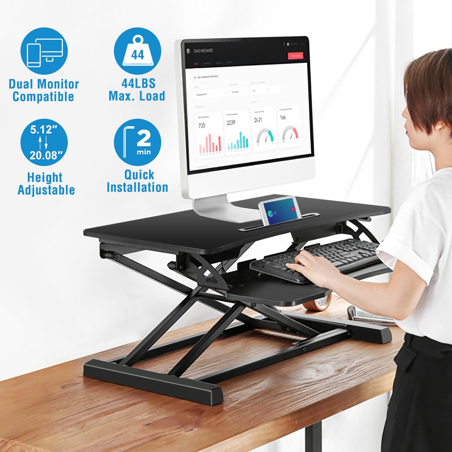 Standing Desk Converter with Dual Monitor Support