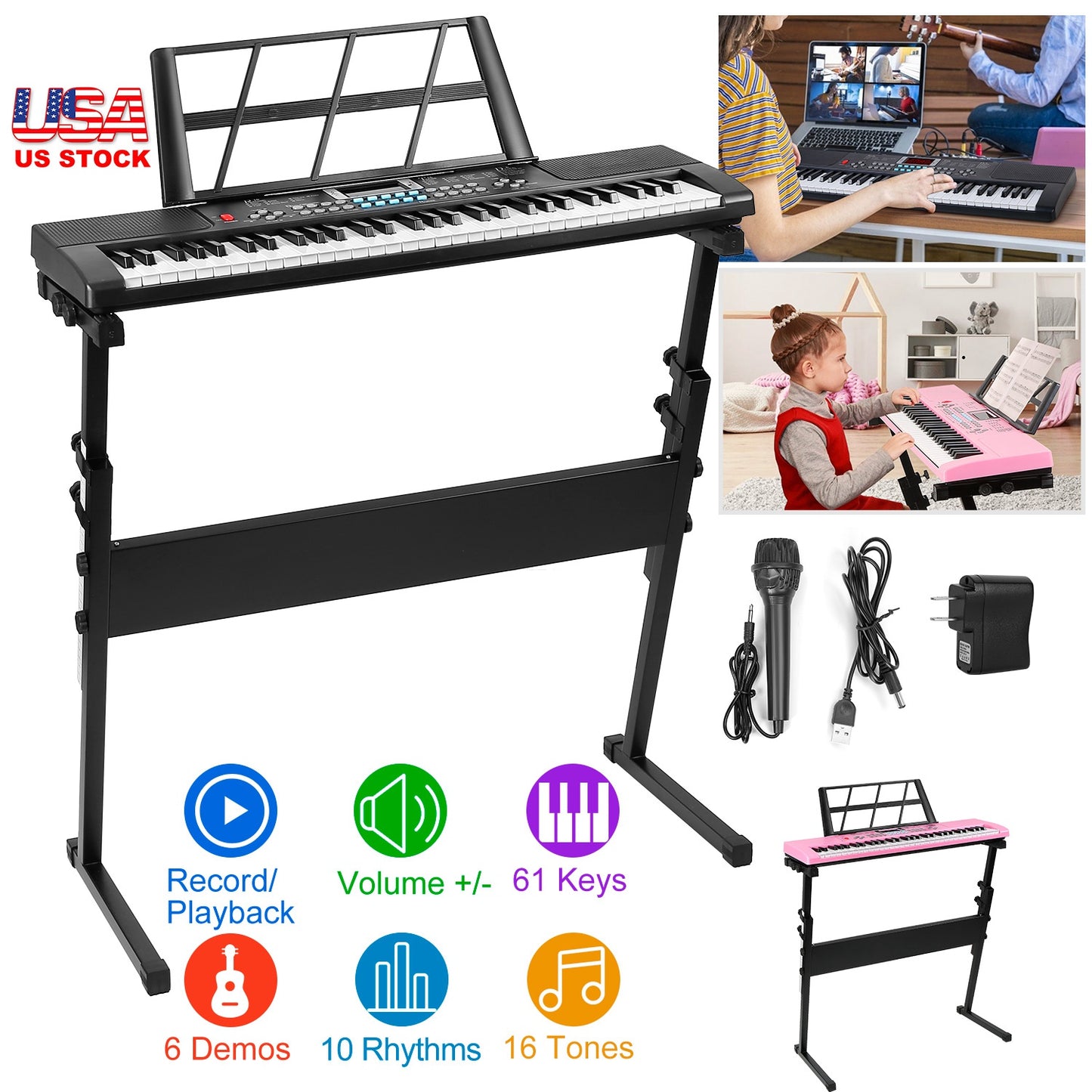 61-Key Digital Keyboard with Stand & Microphone for Kids